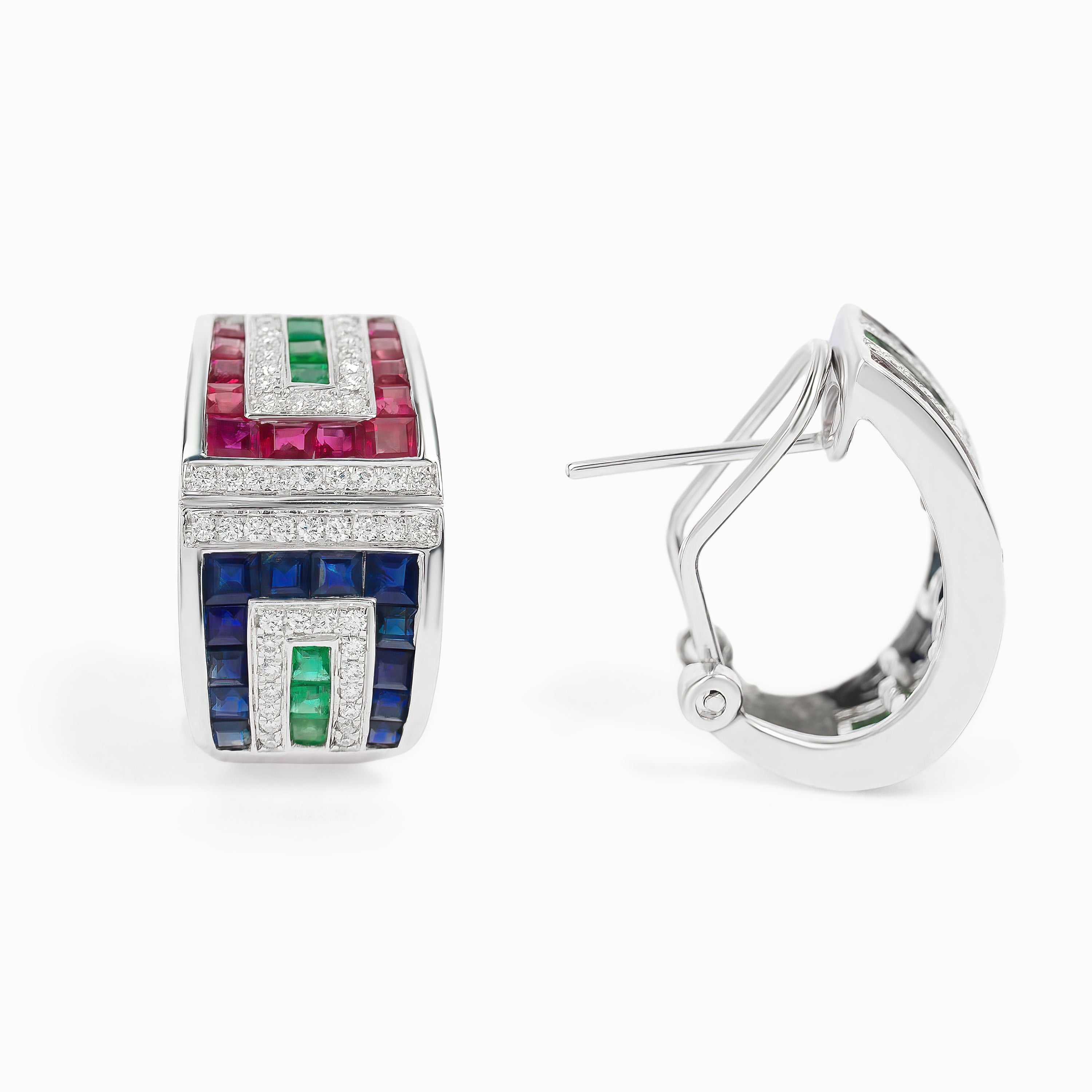 White Gold Hoop Earrings with Diamond, Emerald, Ruby, Sapphire Stones