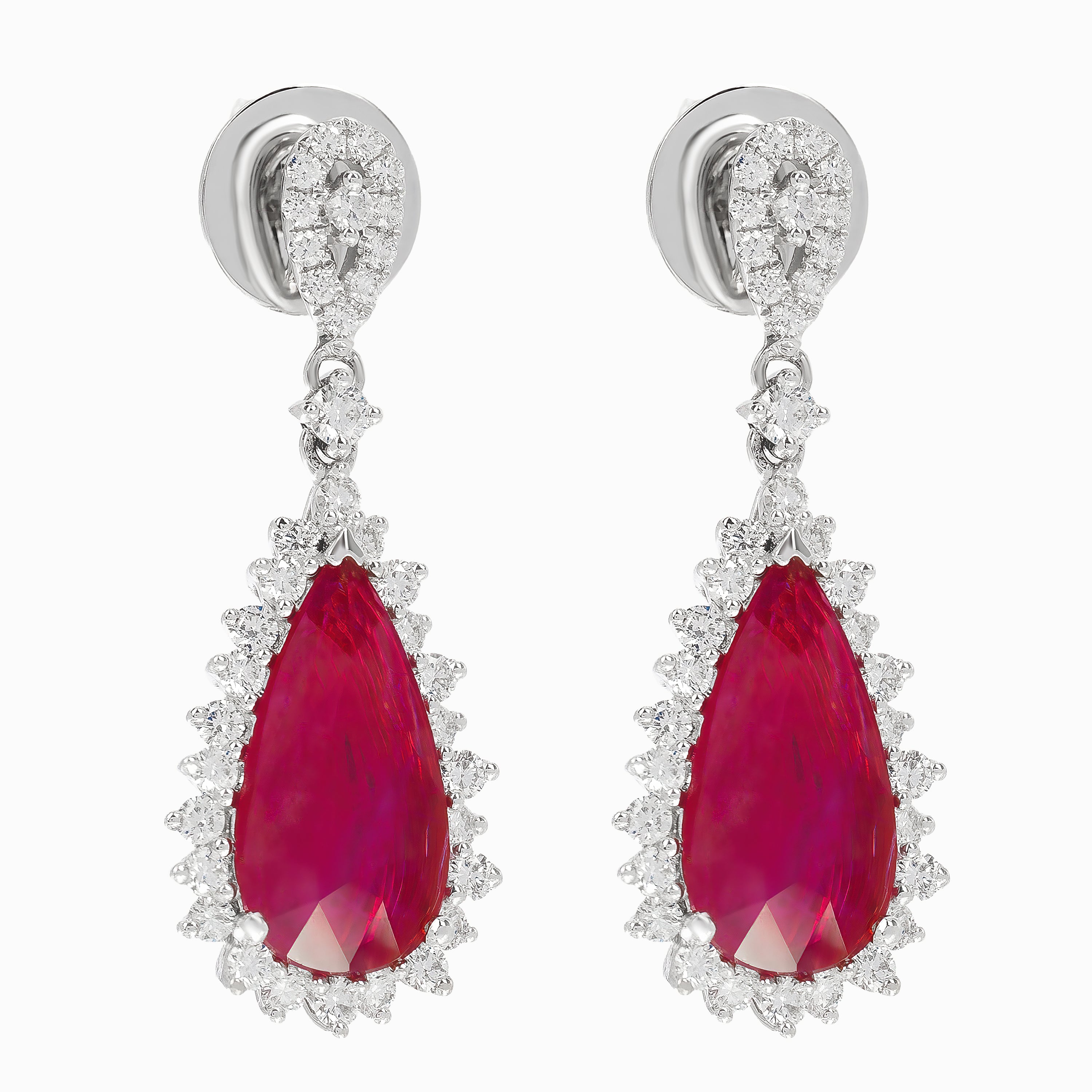 White Gold Earrings with Diamond, Ruby Stones
