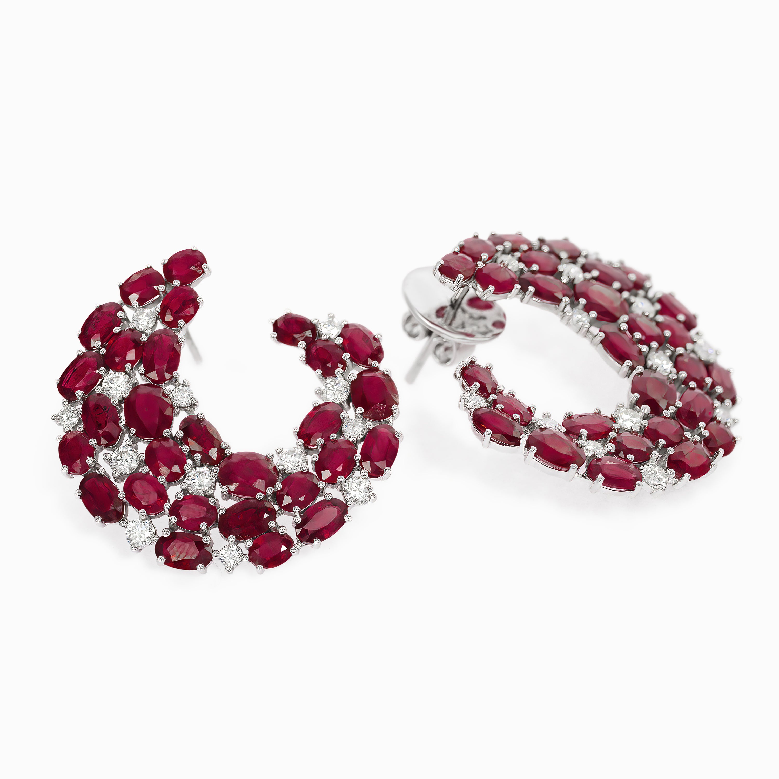 WHITE GOLD EARRINGS WITH RUBY, DIAMOND STONES