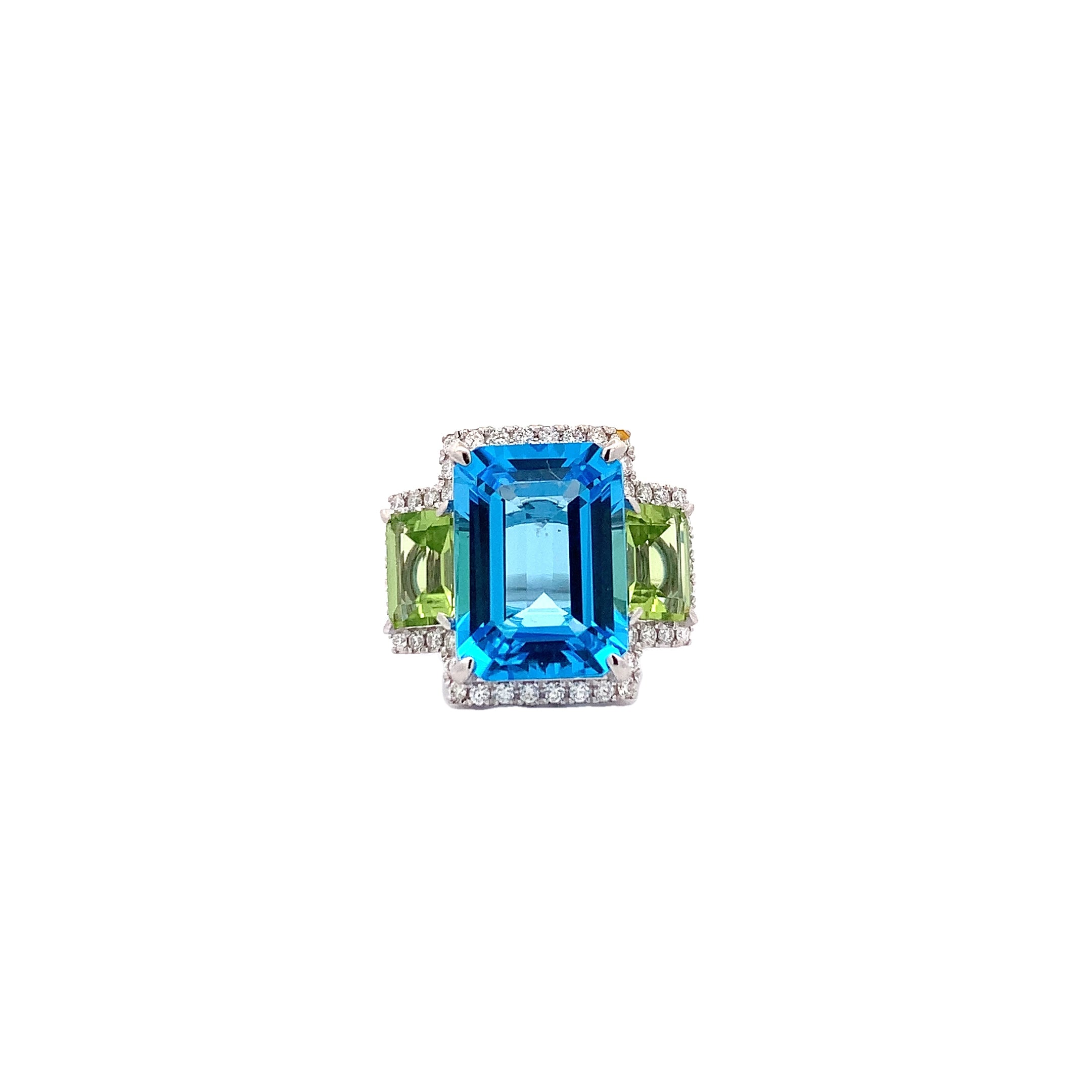 BLUE TOPAZ PERIDOT AND DIAMOND RING