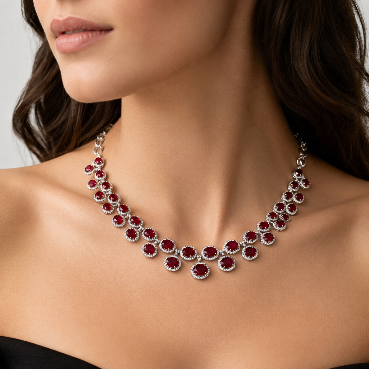 White Gold Ruby and Diamond Necklace