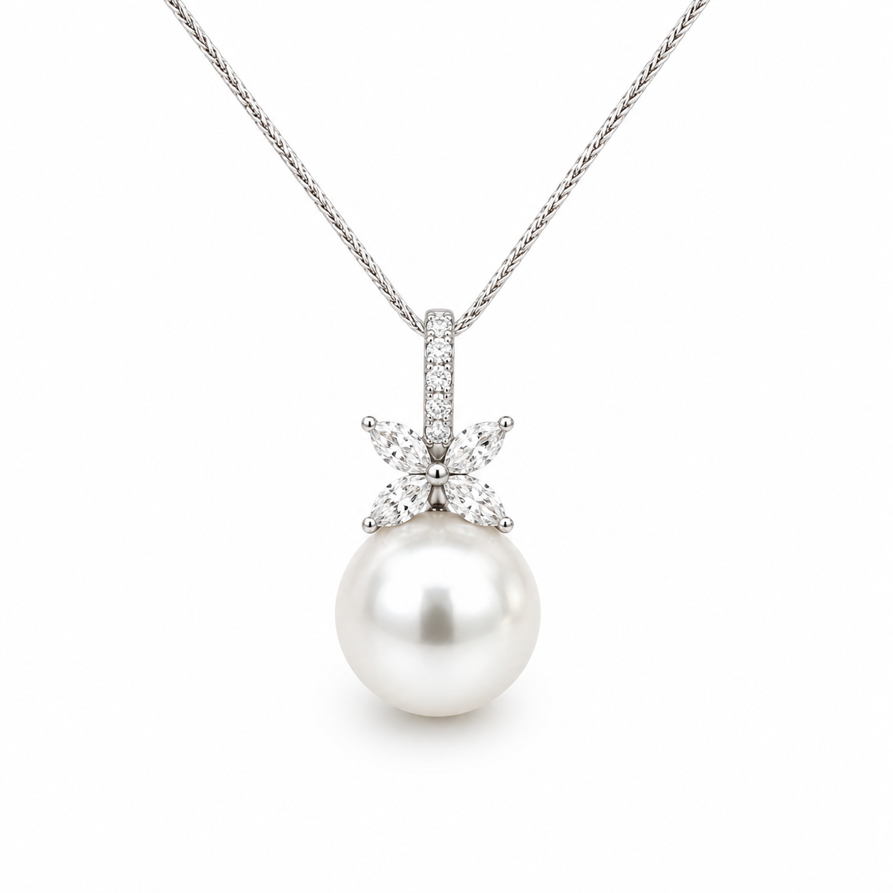 White Gold Pearl and Diamond Pendant