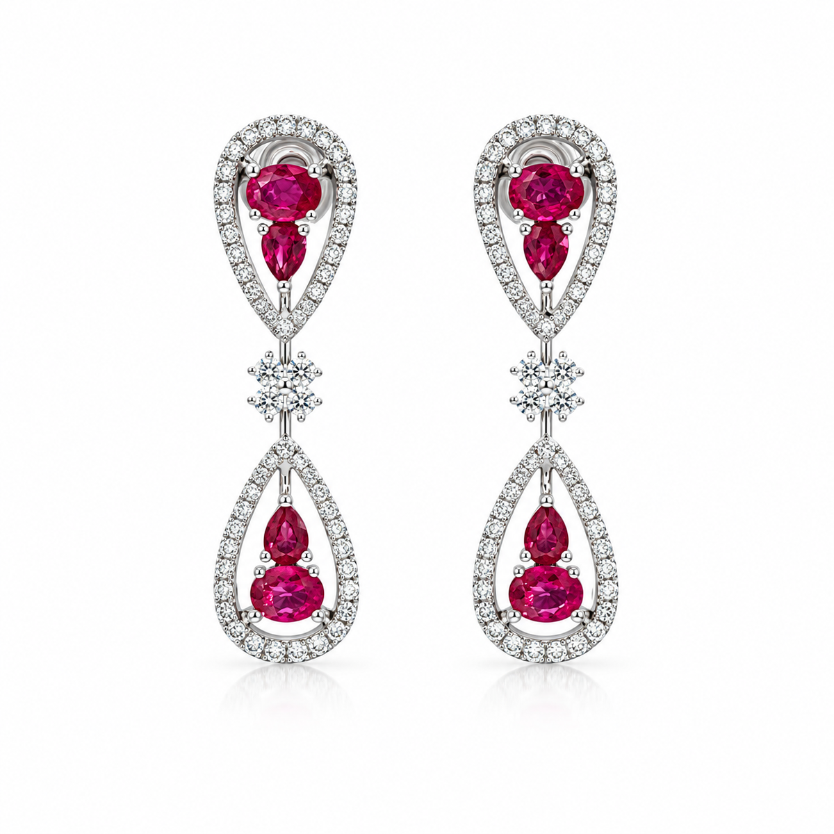 White Gold Ruby and Diamond Earrings