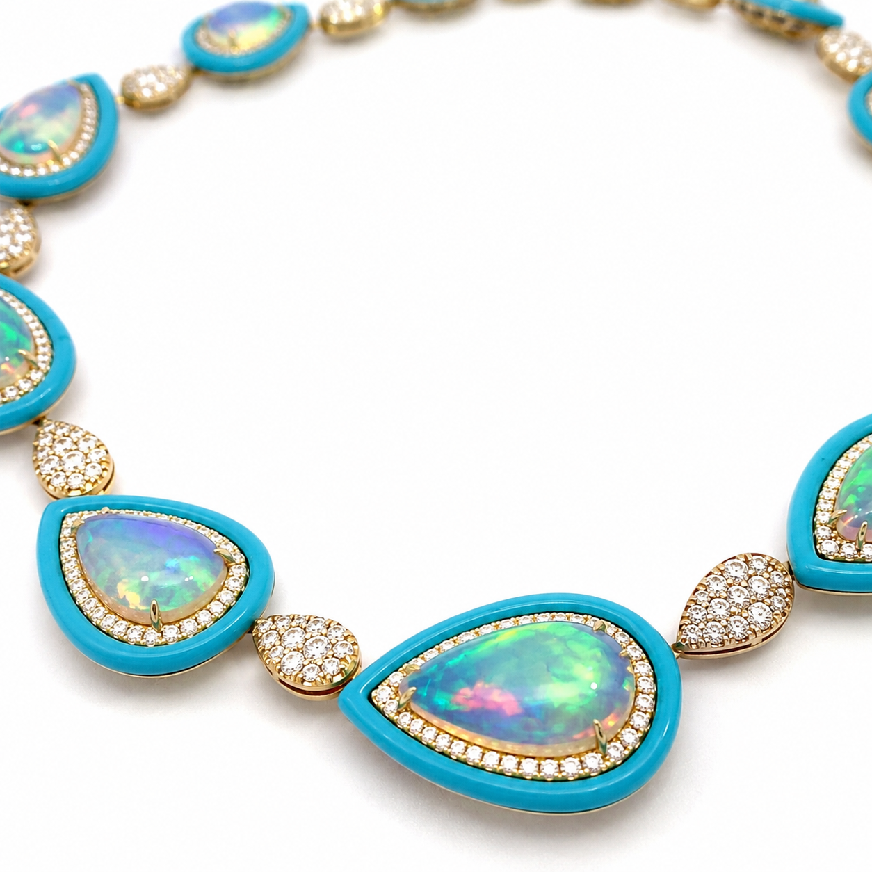 White Gold Opal Turquoise and Diamond Pendant
