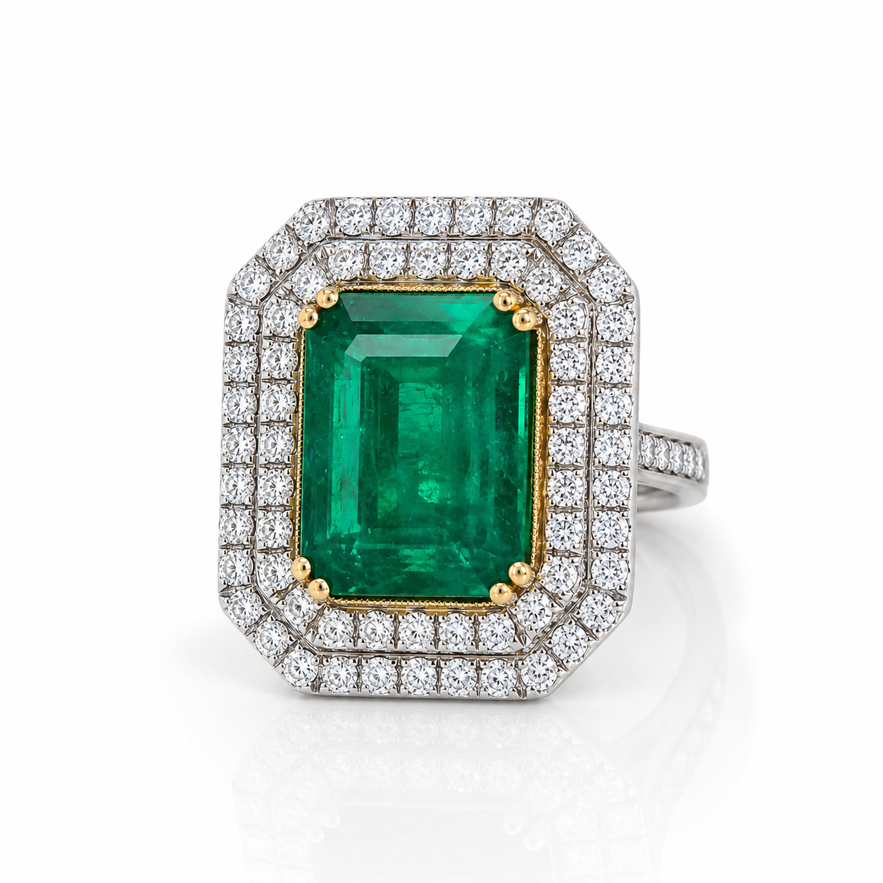 White Gold Emerald and Diamond Ring