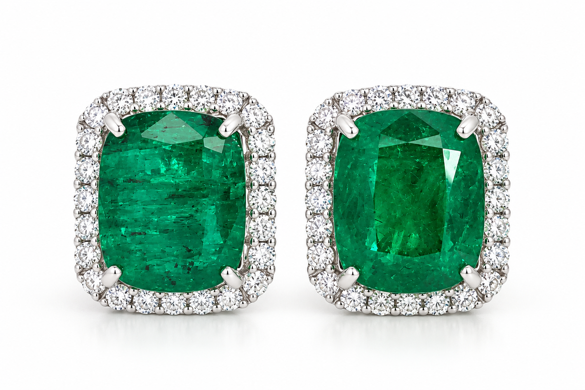 White Gold Emerald and Diamond Earrings