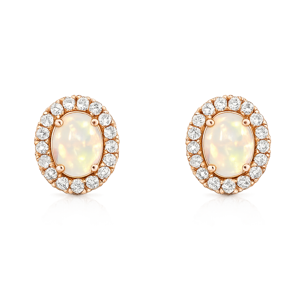 Yellow Gold Opal and Diamond Earrings