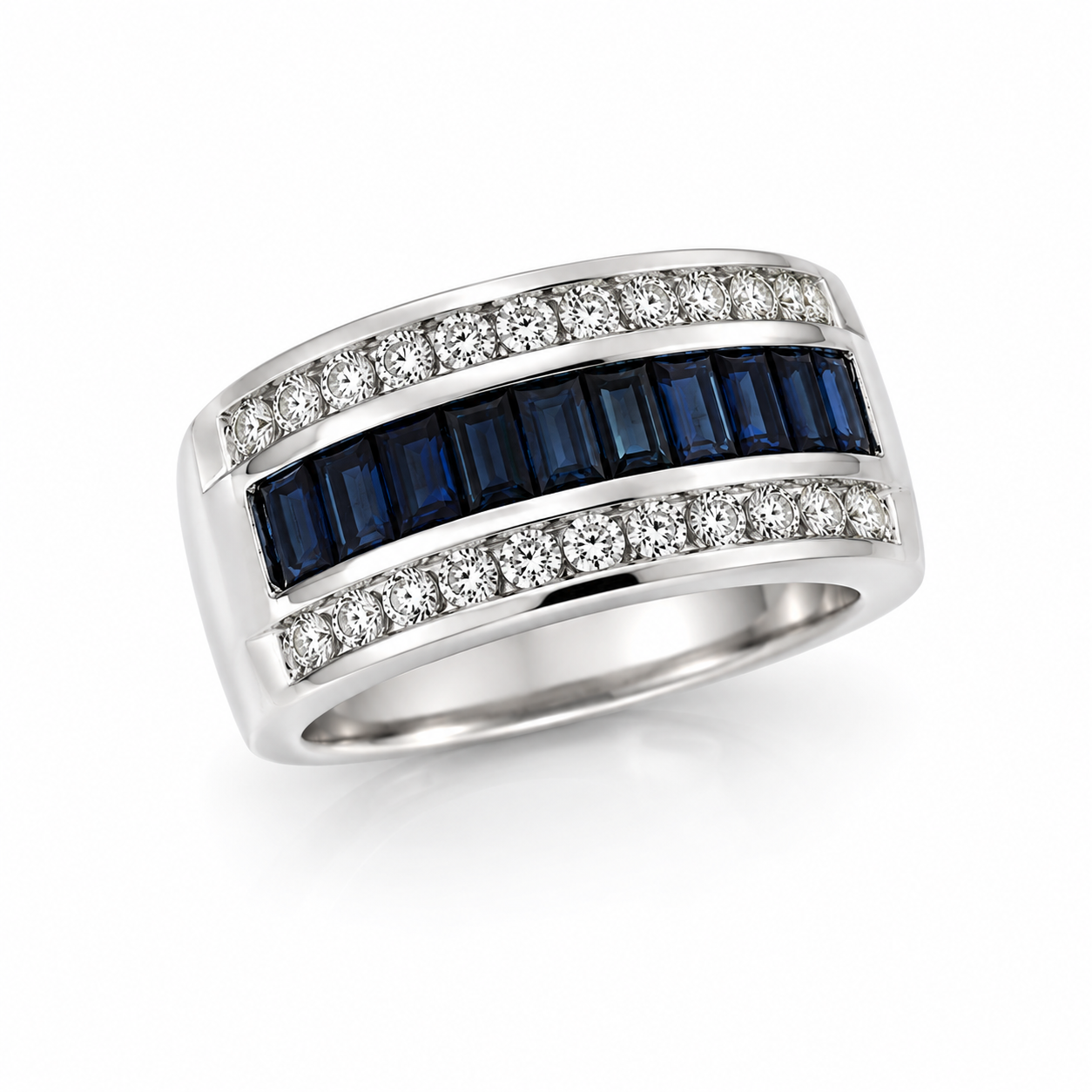 White Gold Sapphire and Diamond Ring