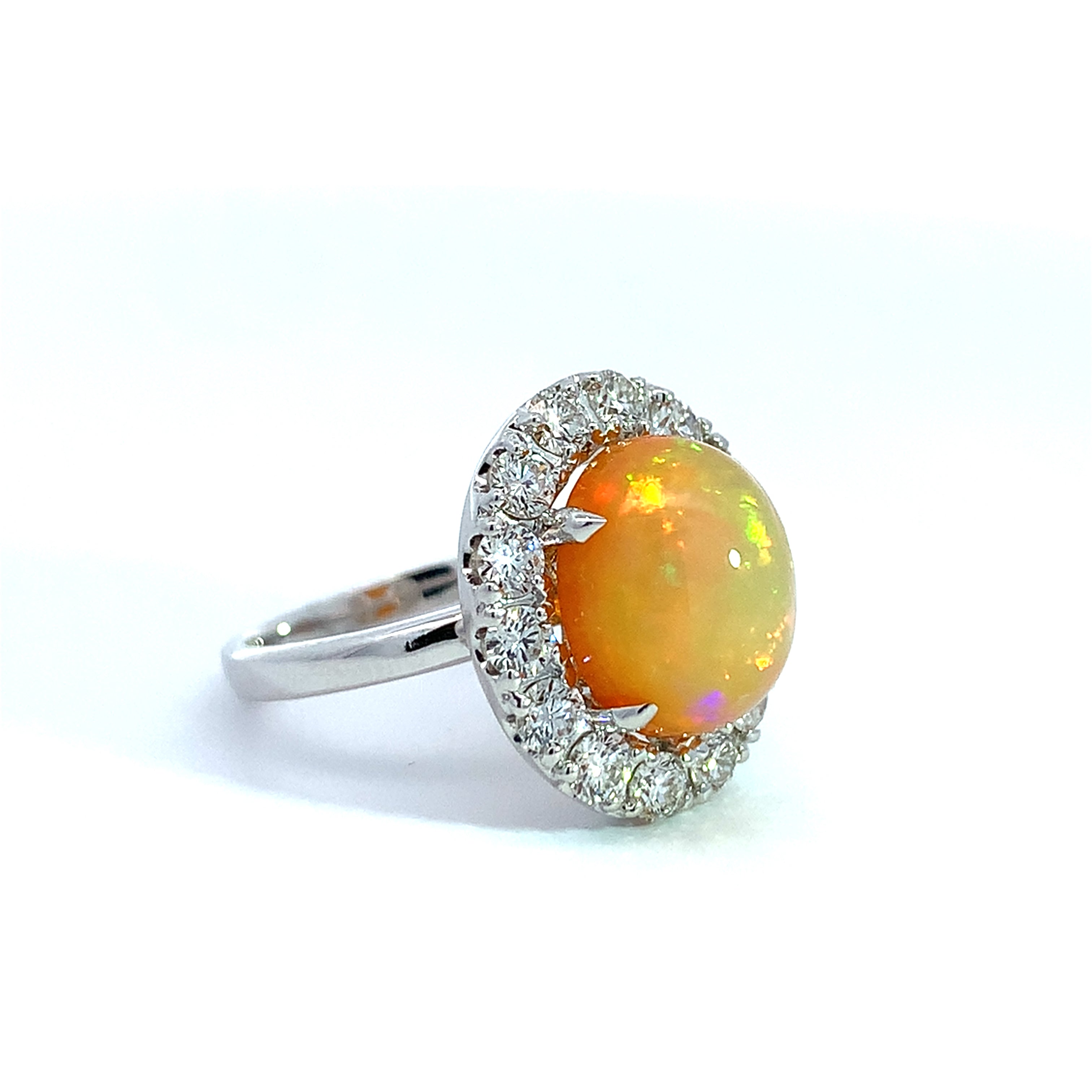 White Gold Diamond and Opal Ring