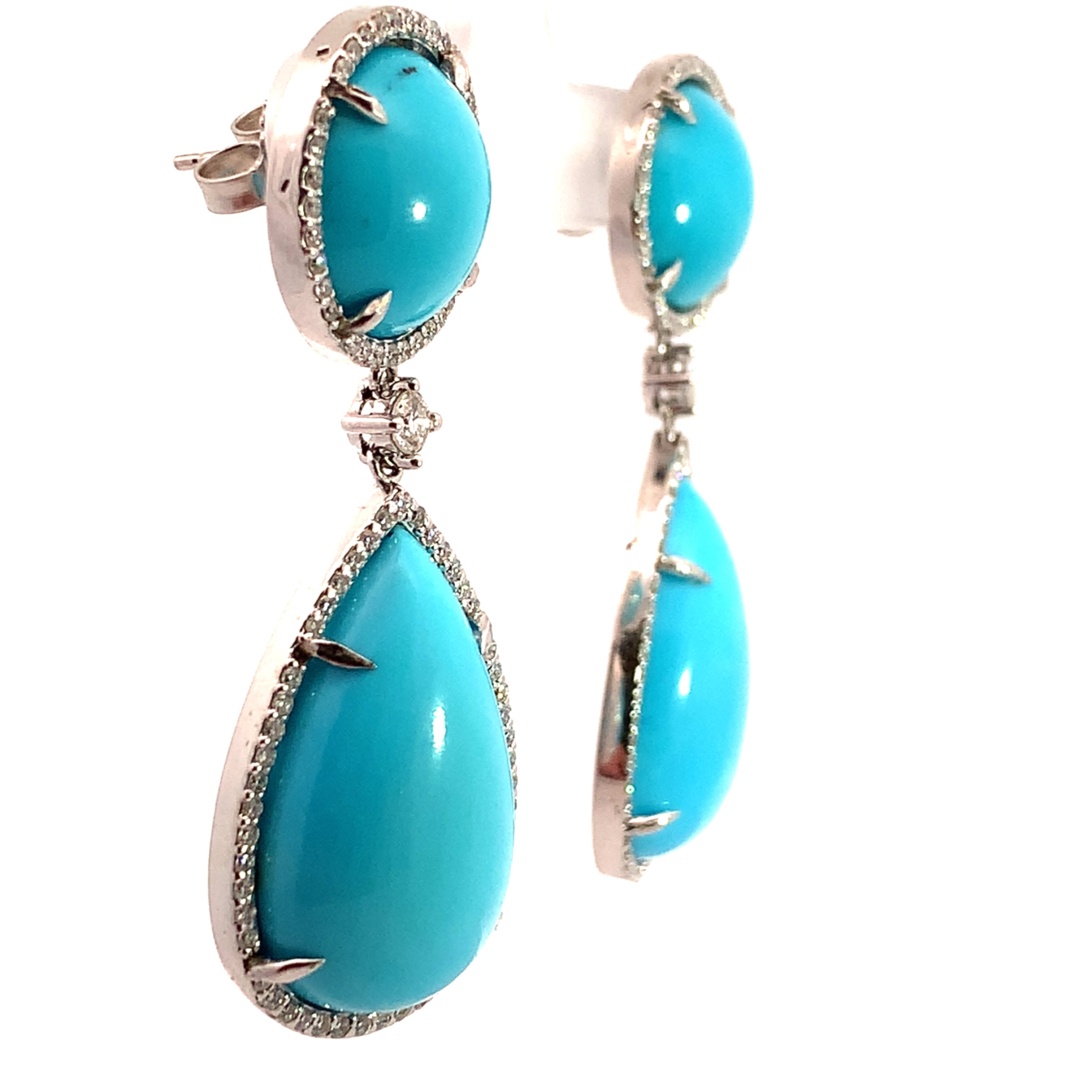 White Gold Turquoise Earrings