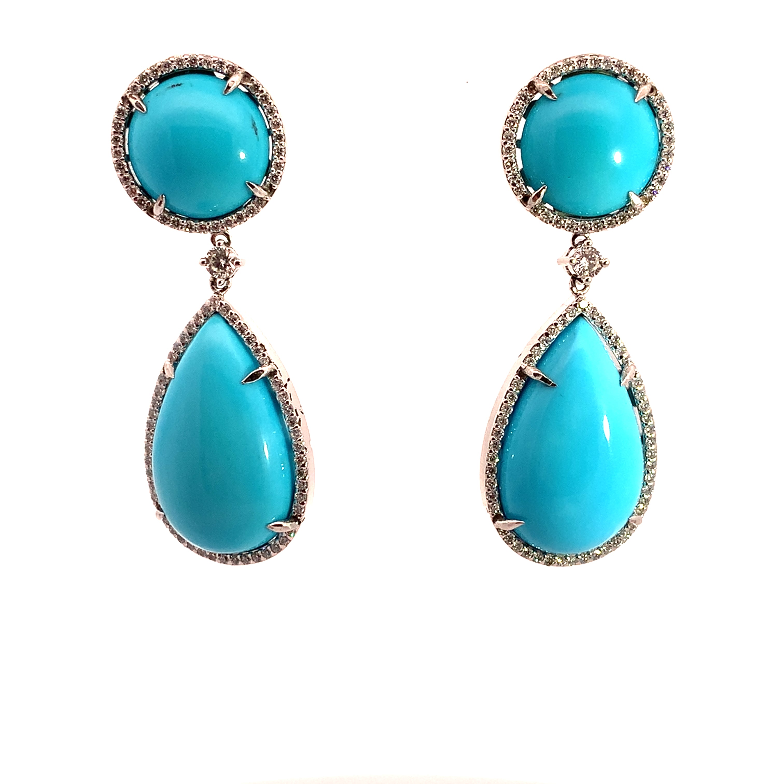 White Gold Turquoise Earrings