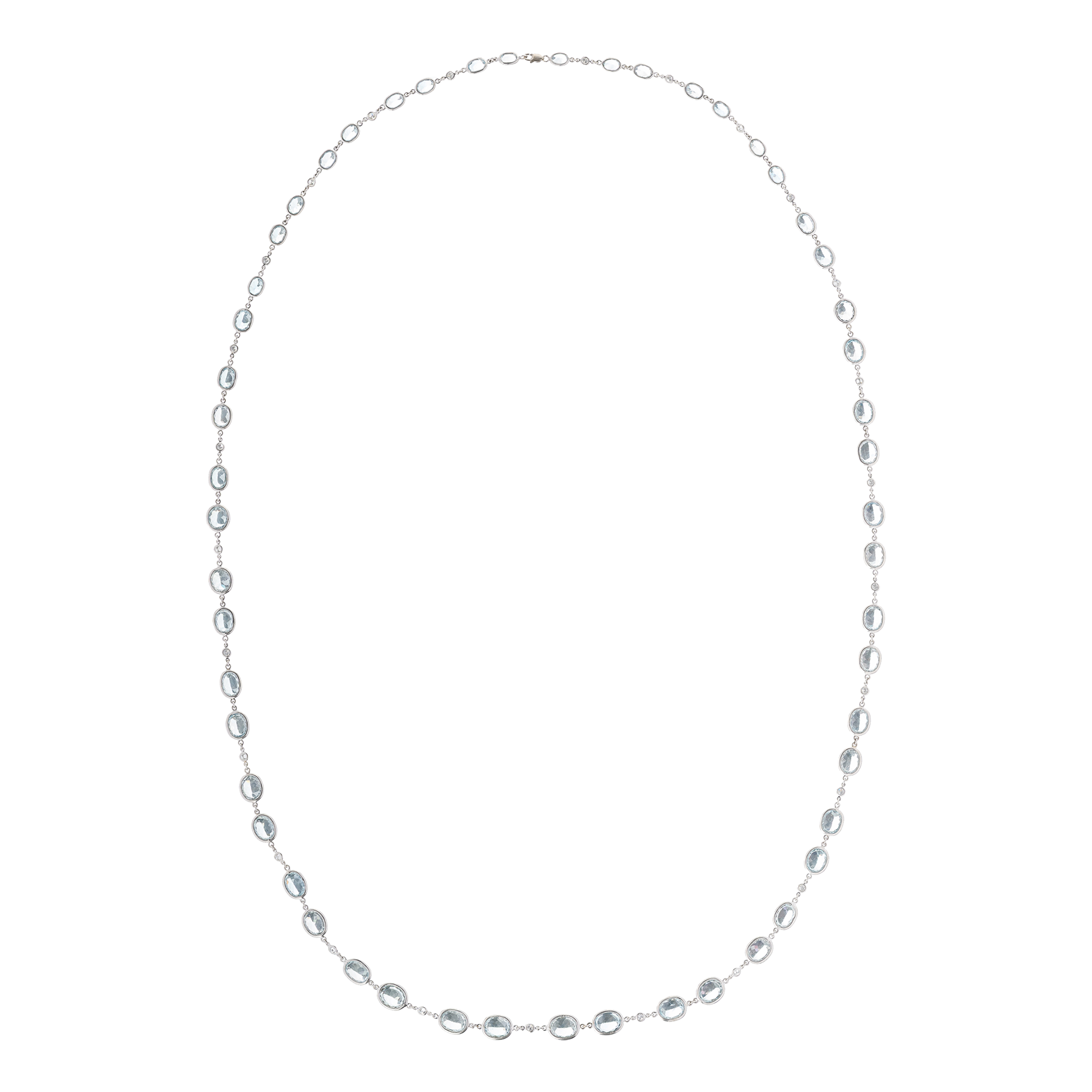 White Gold Chain Necklace With Aquamarine Stones