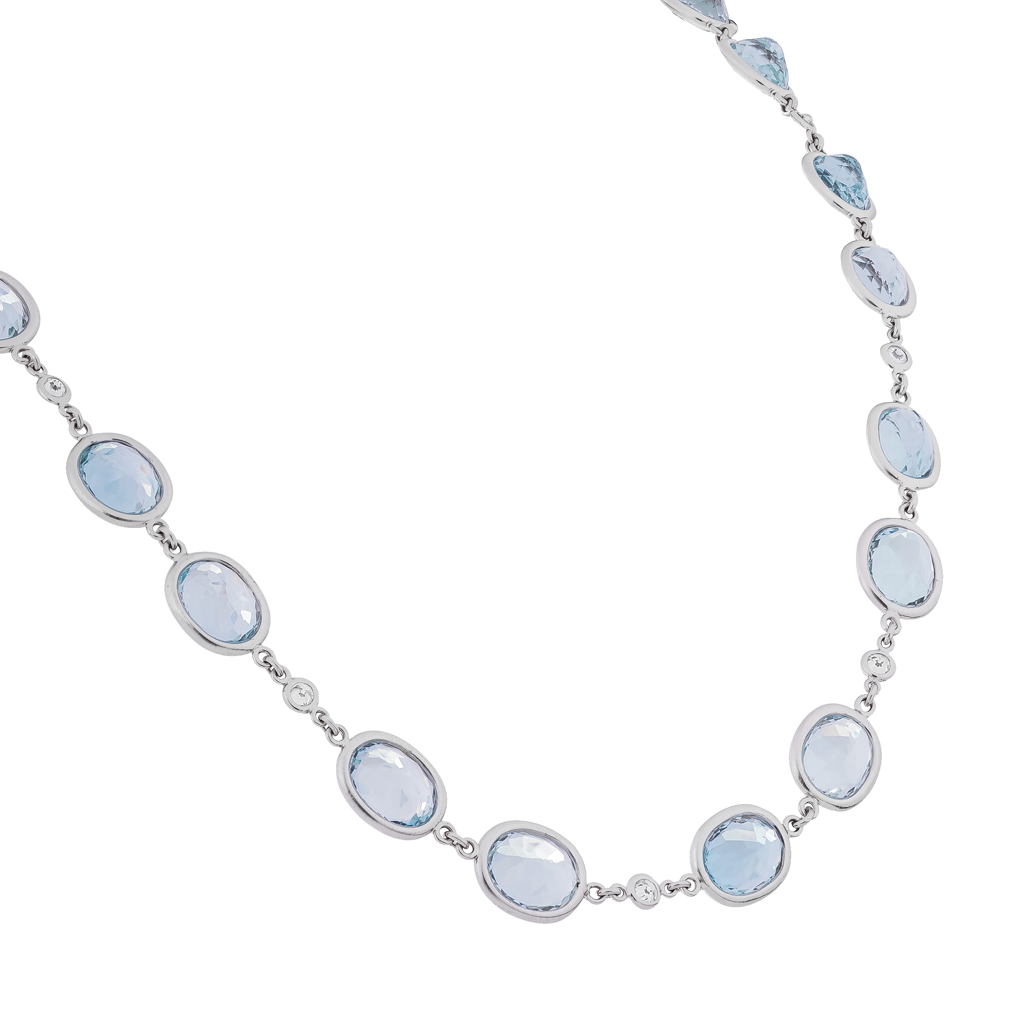 White Gold Chain Necklace With Aquamarine Stones