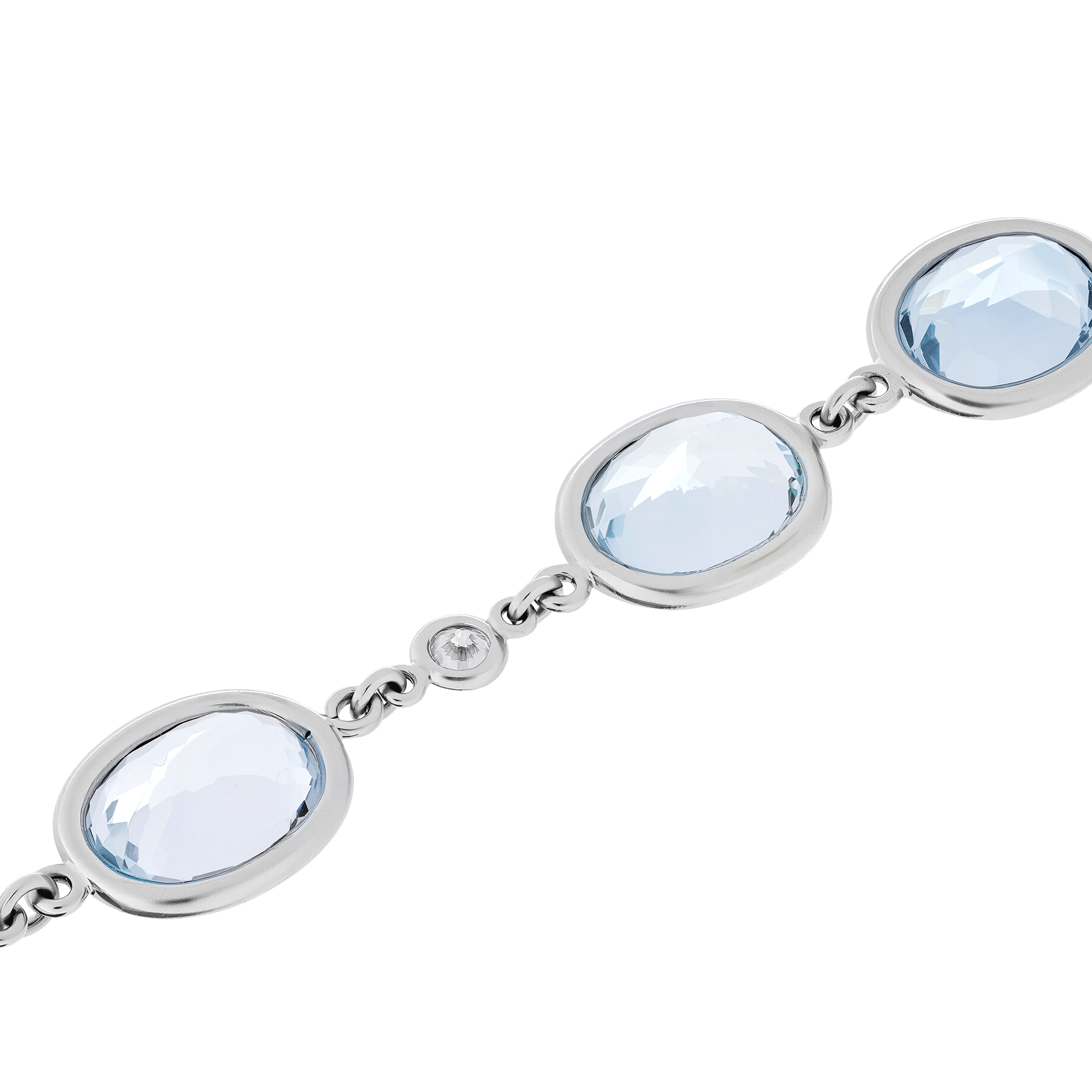 White Gold Chain Necklace With Aquamarine Stones