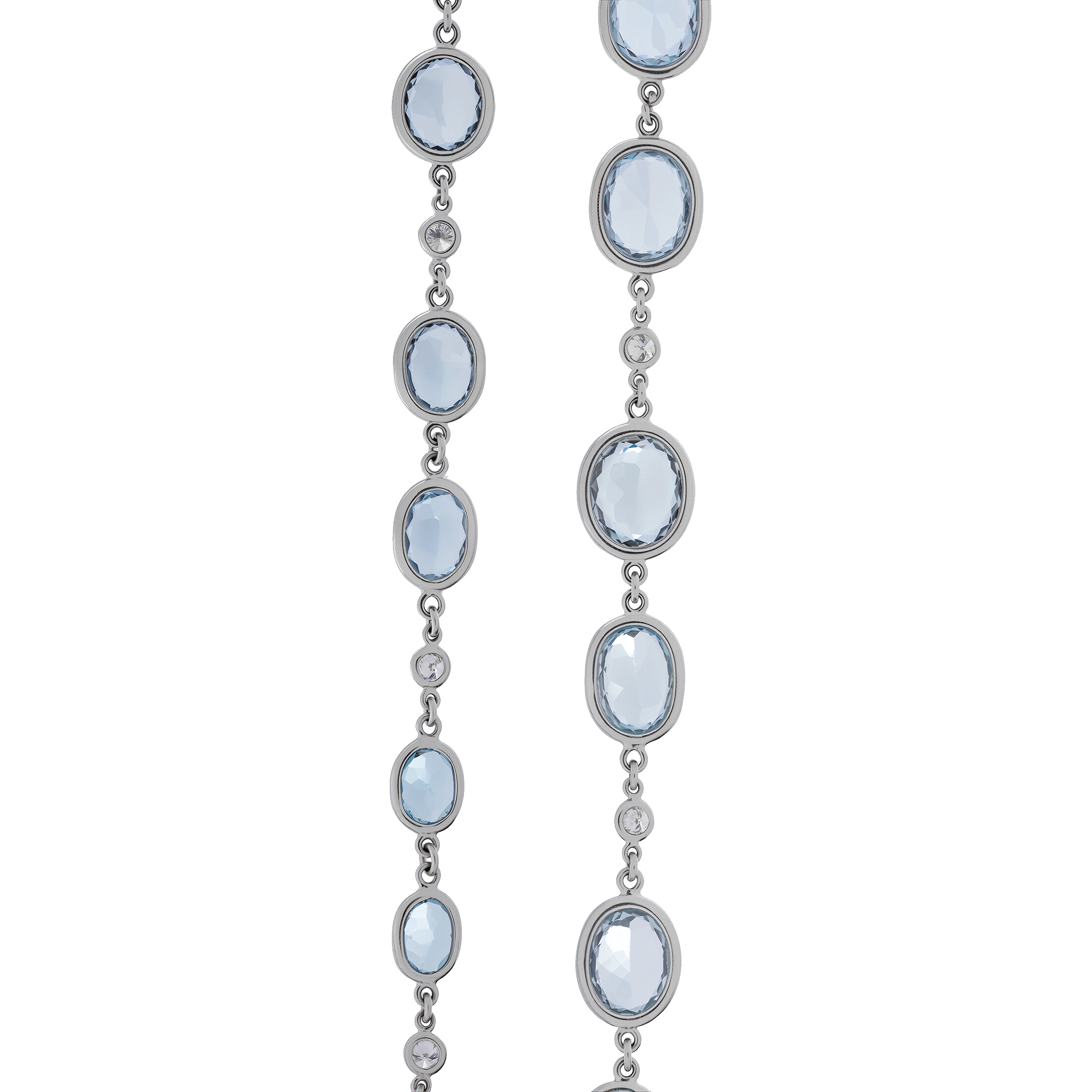 White Gold Chain Necklace With Aquamarine Stones