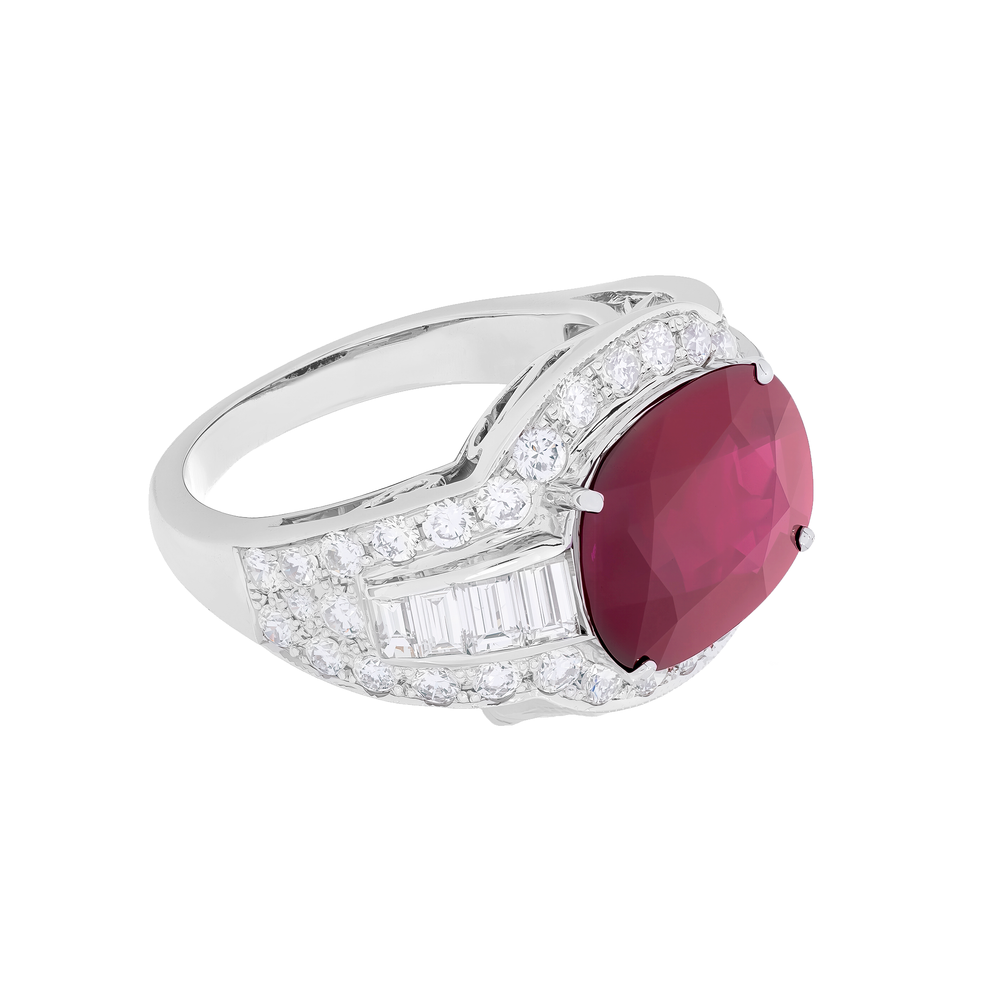 White Gold Sapphire Statement Ring with Diamond Stones