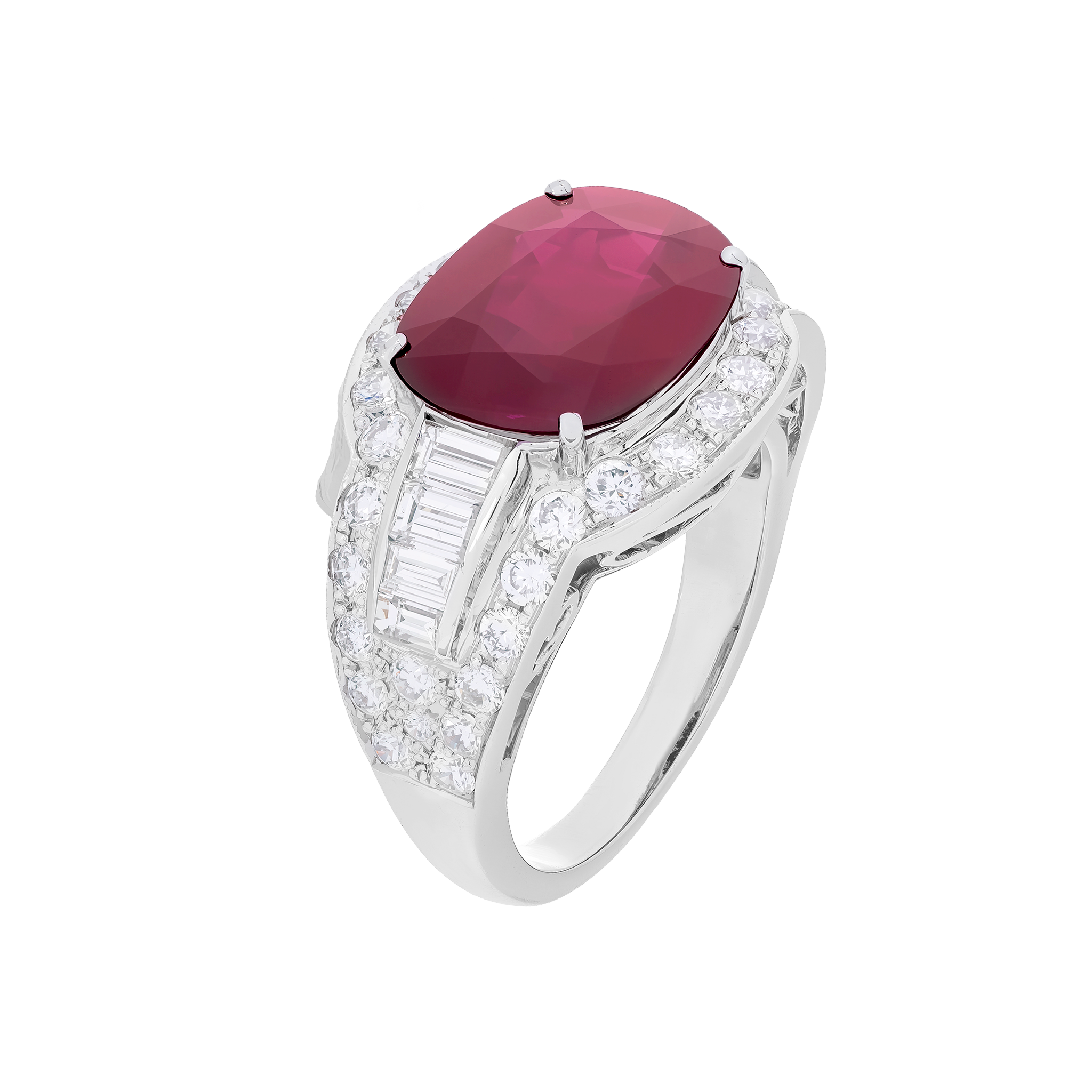 White Gold Sapphire Statement Ring with Diamond Stones