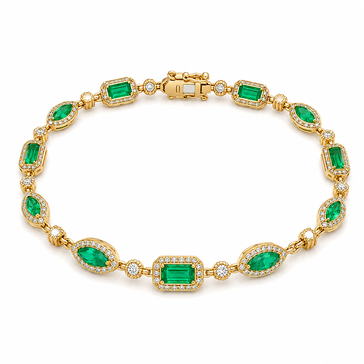 Yellow Gold Diamond and Emerald Bracelet
