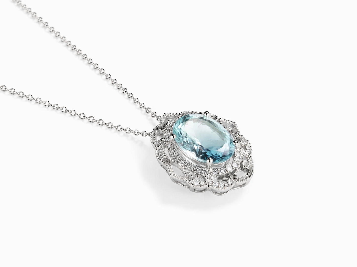 White Gold Aquamarine and Diamond Pendant