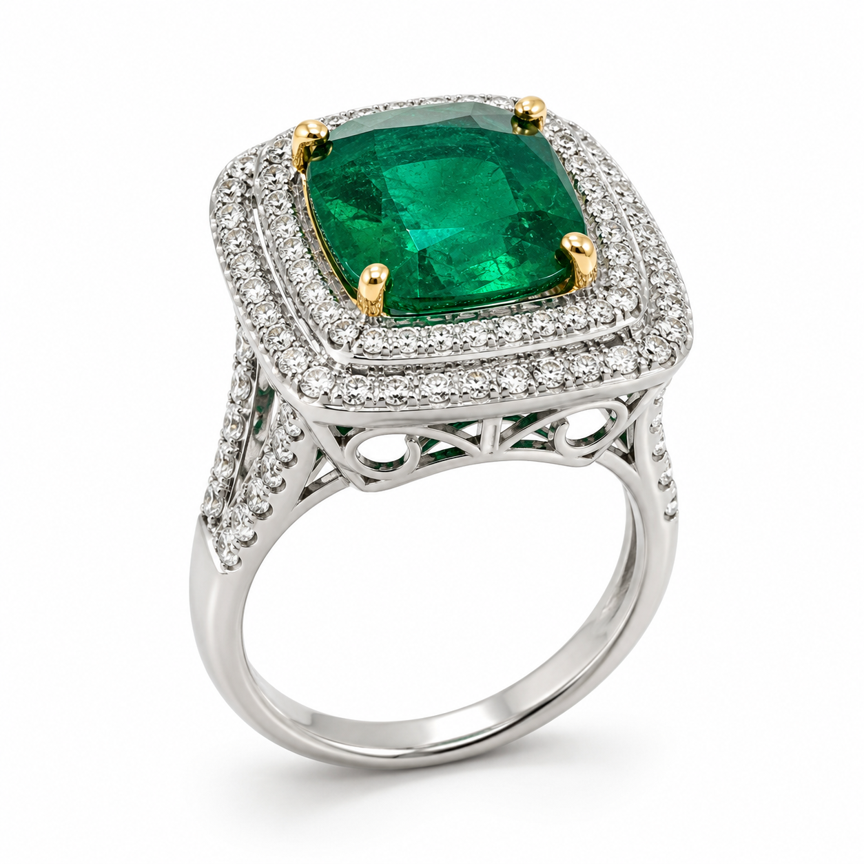 White Gold Emerald and Diamond Ring