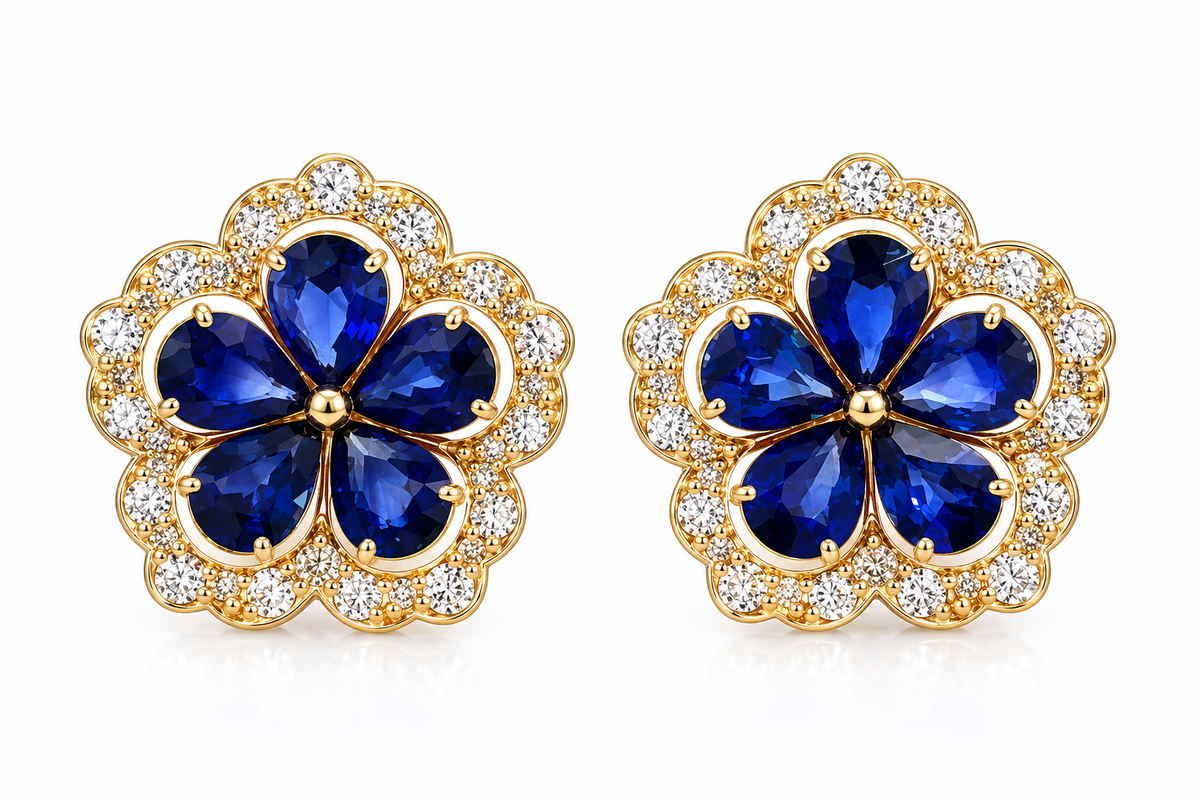 White Gold Sapphire and Diamond Earrings