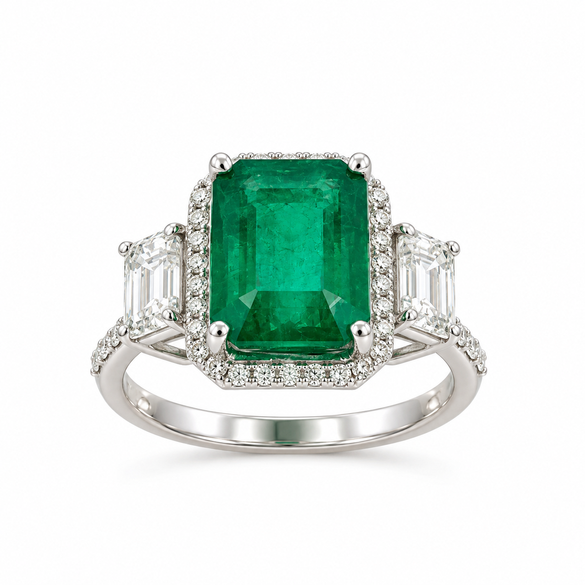 White Gold Emerald and Diamond Ring