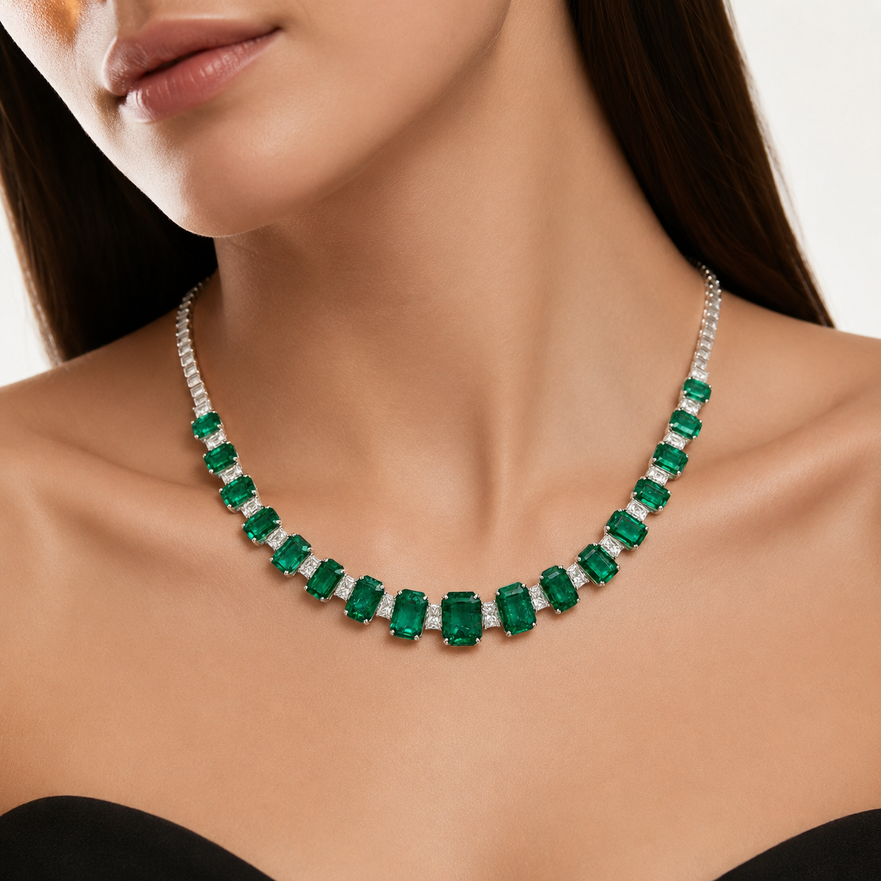 White Gold Emerald and Diamond Necklace