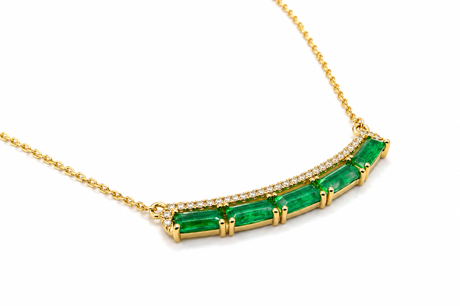 Yellow Gold Emerald and Diamond Necklace