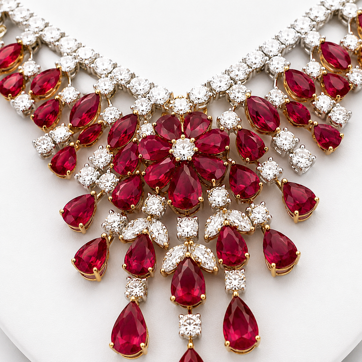 White Gold Ruby and Diamond Necklace