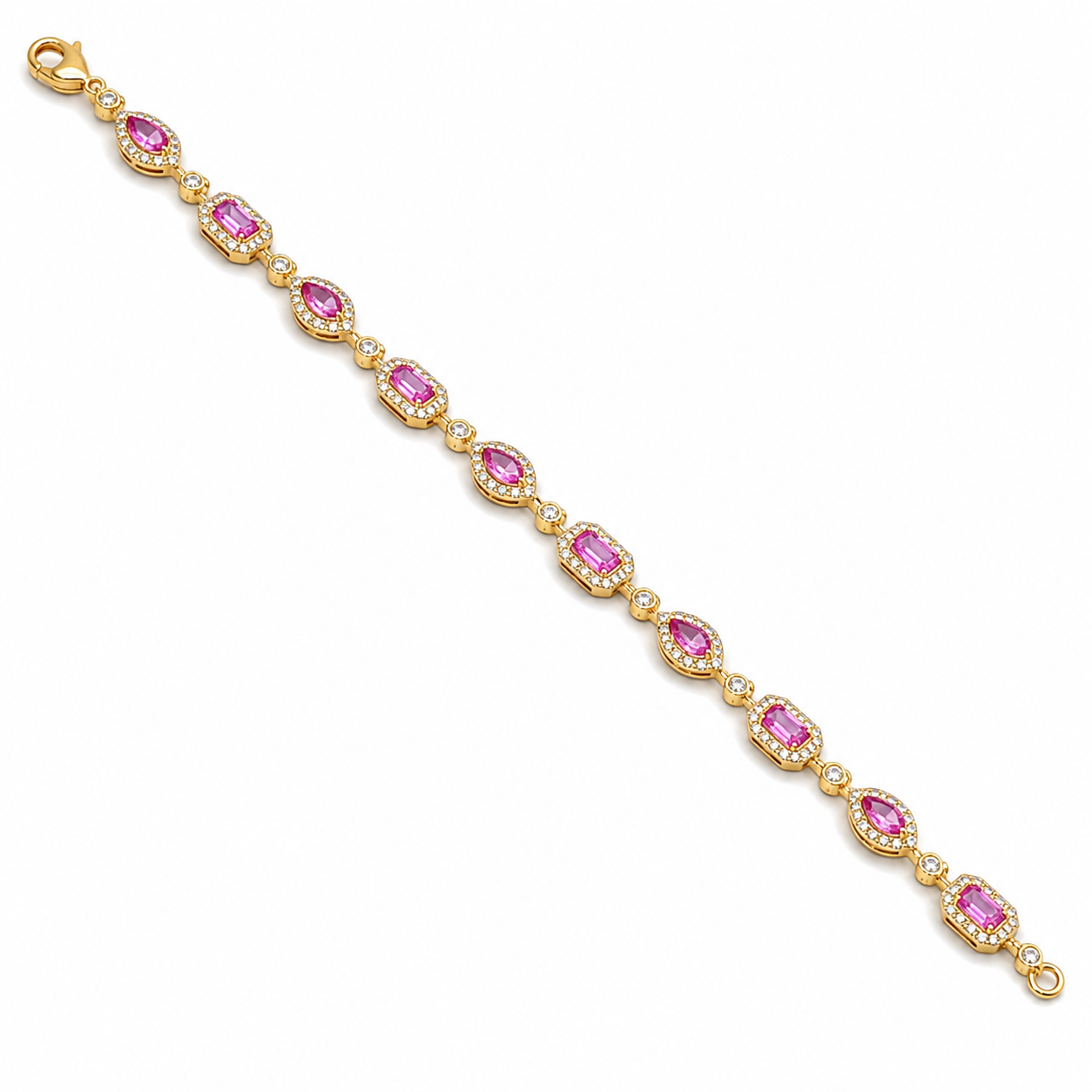 Yellow Gold Diamond and Pink Sapphire Bracelet