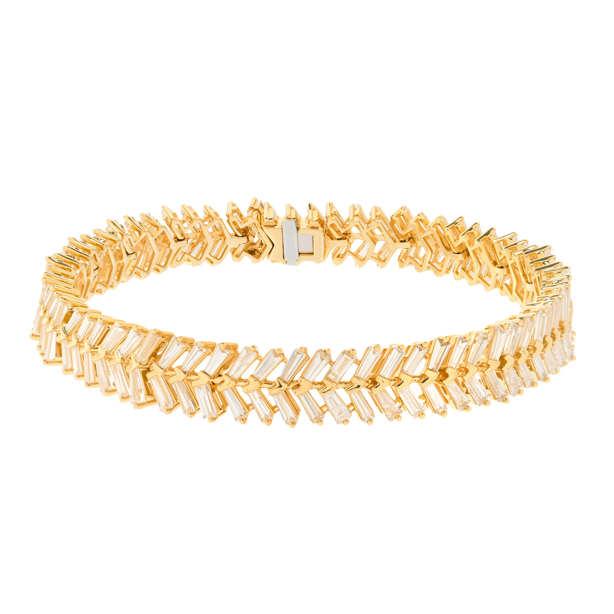 Yellow Gold Link Bracelet With Diamond Stones