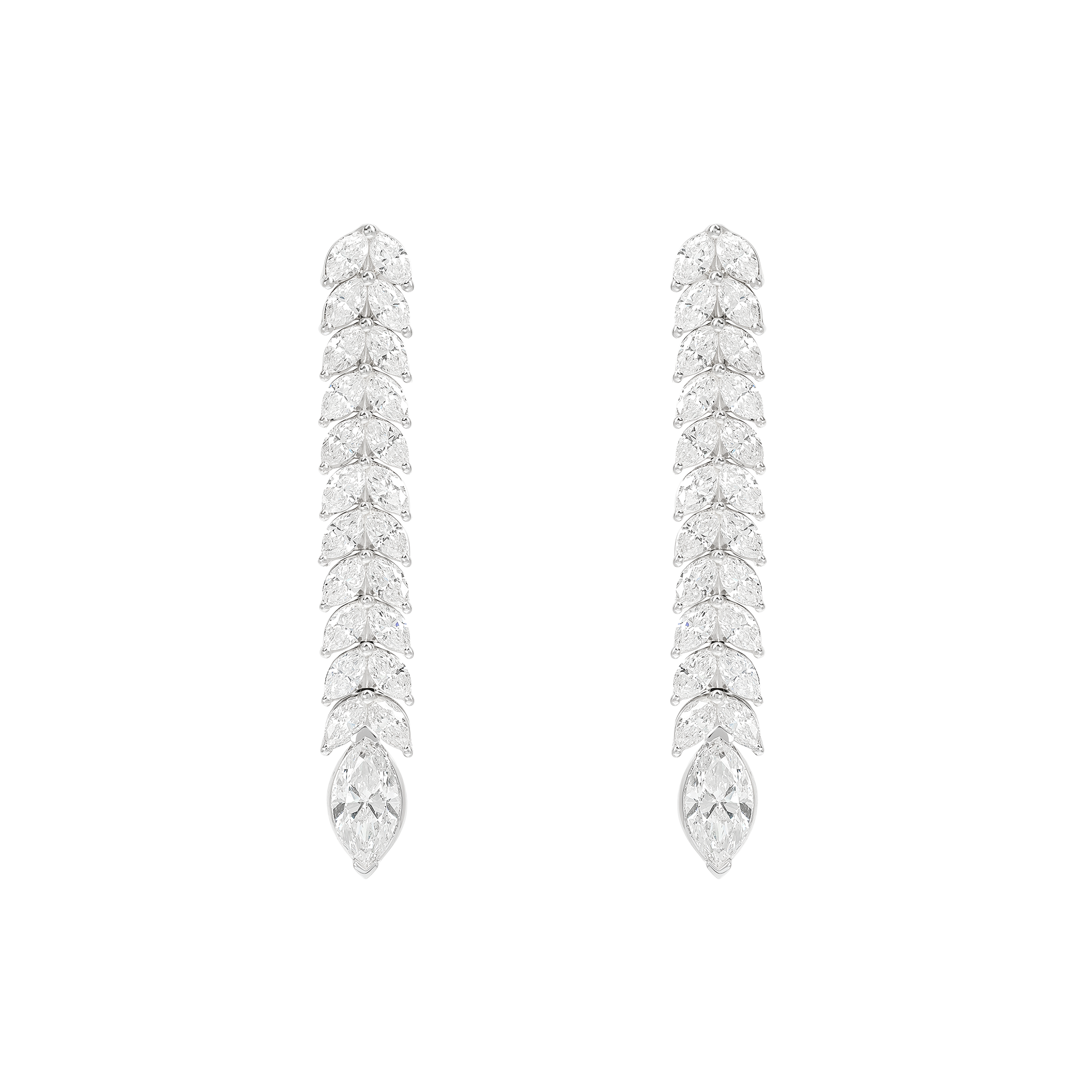White Gold Link Drop Earrings With Diamond Stones