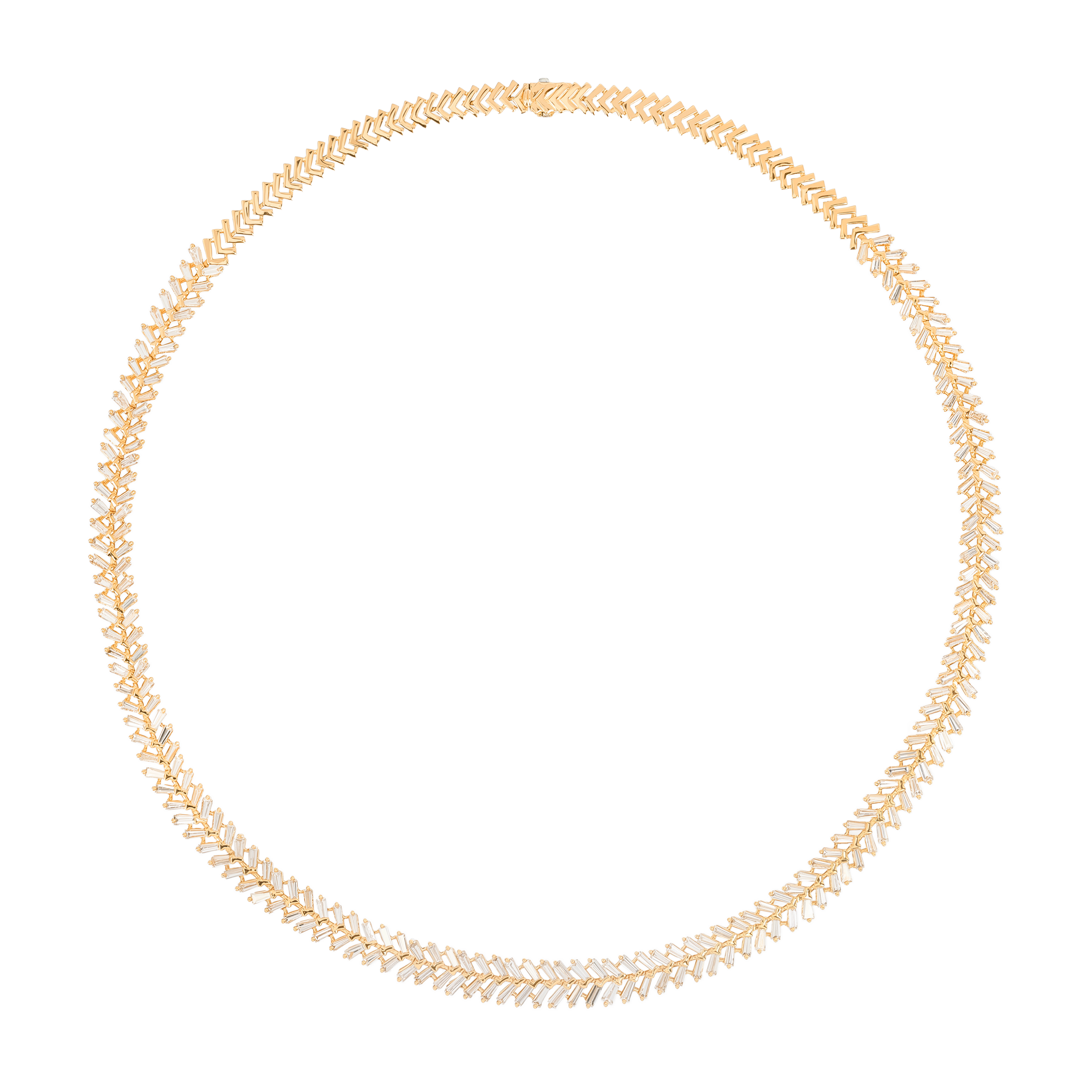 Yellow Gold Link Necklace With Diamond Stones
