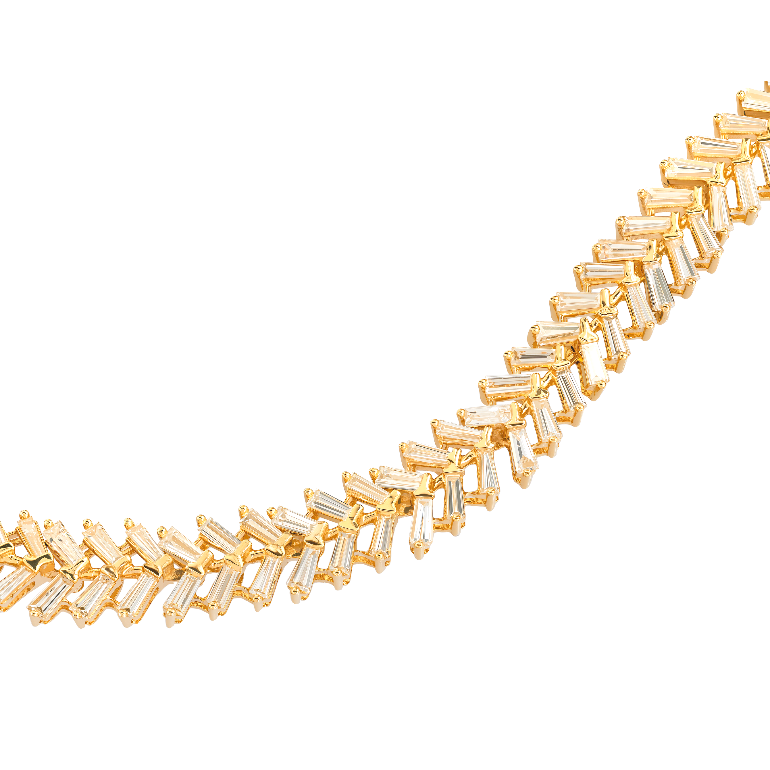 Yellow Gold Link Necklace With Diamond Stones