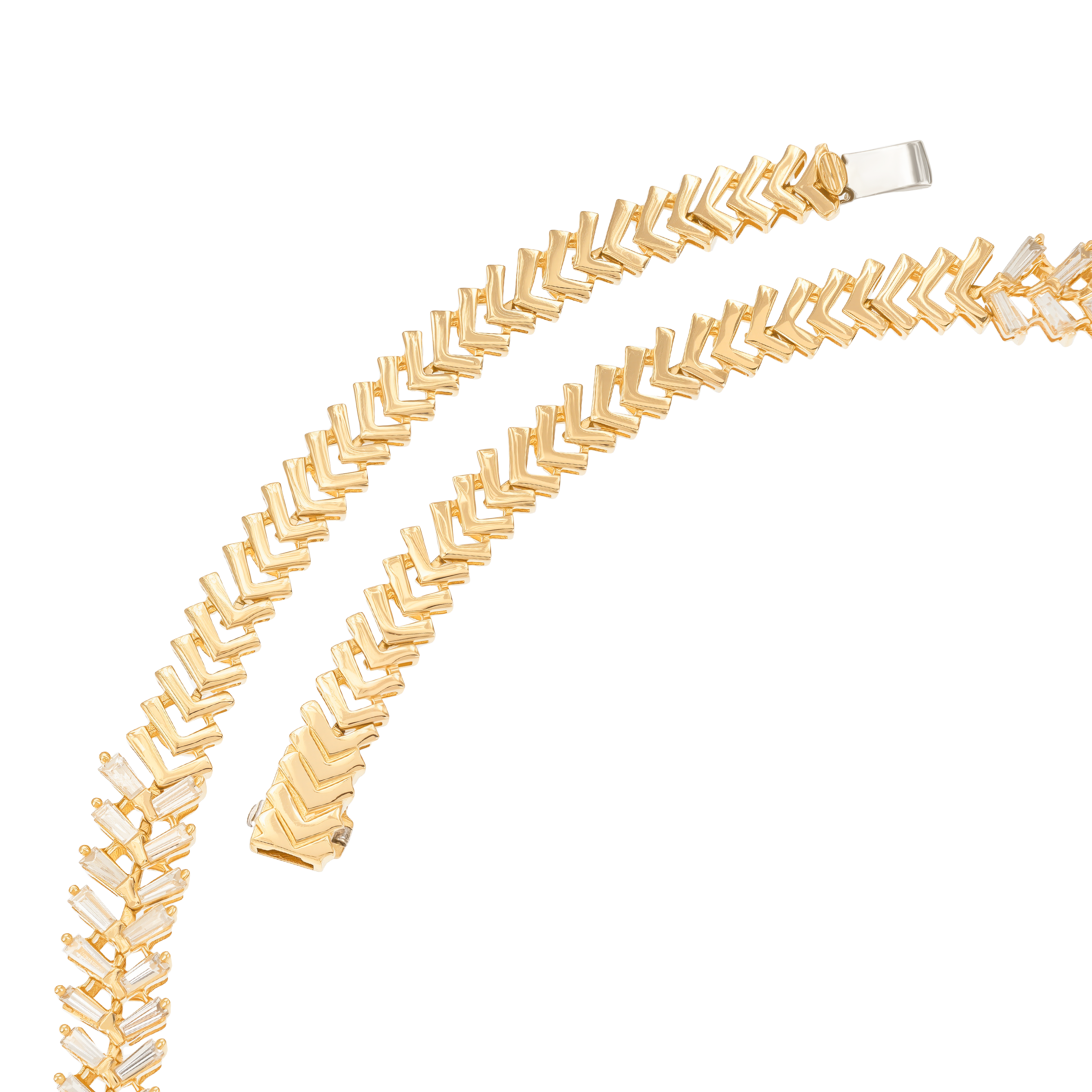 Yellow Gold Link Necklace With Diamond Stones