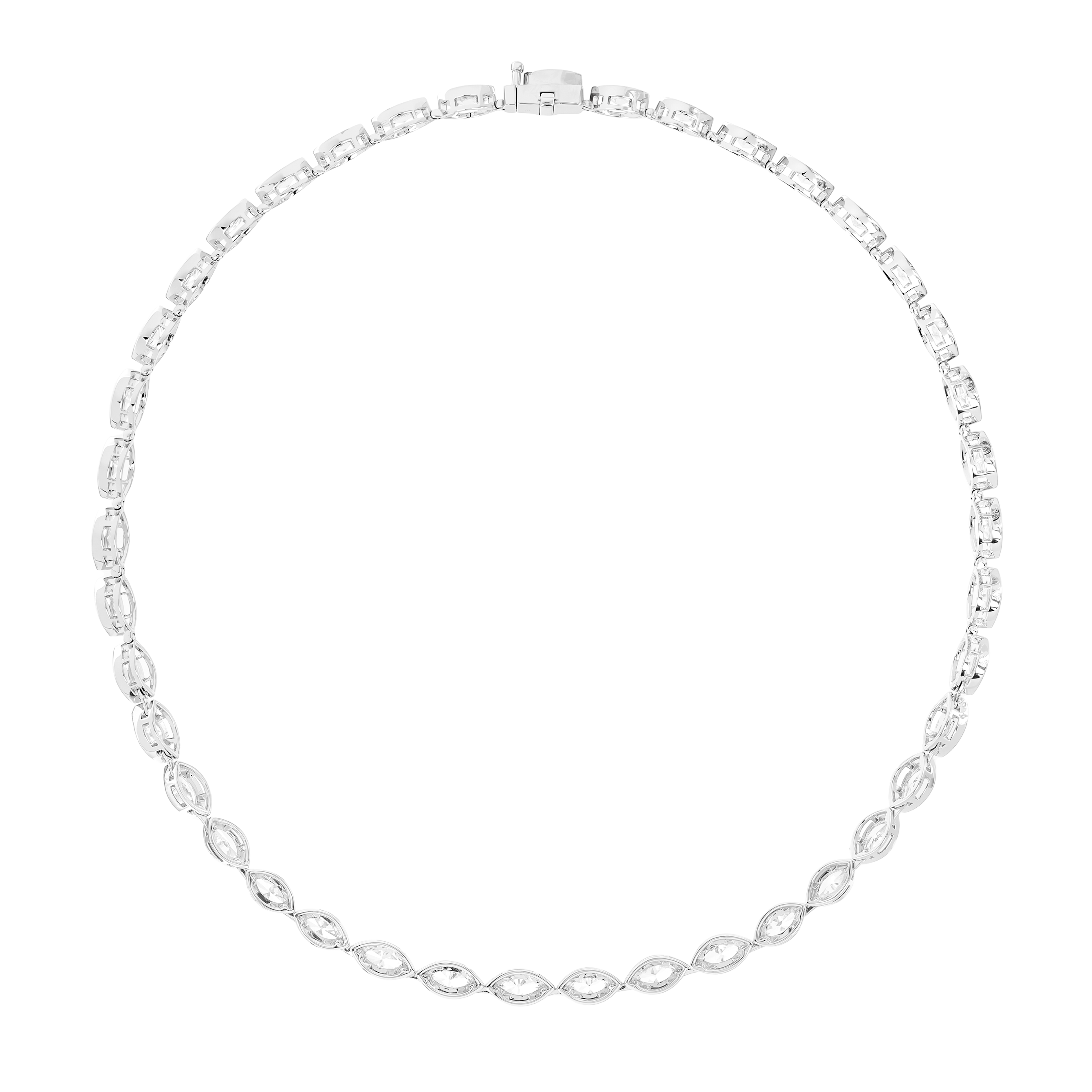 White Gold Link Necklace With Diamond Stones