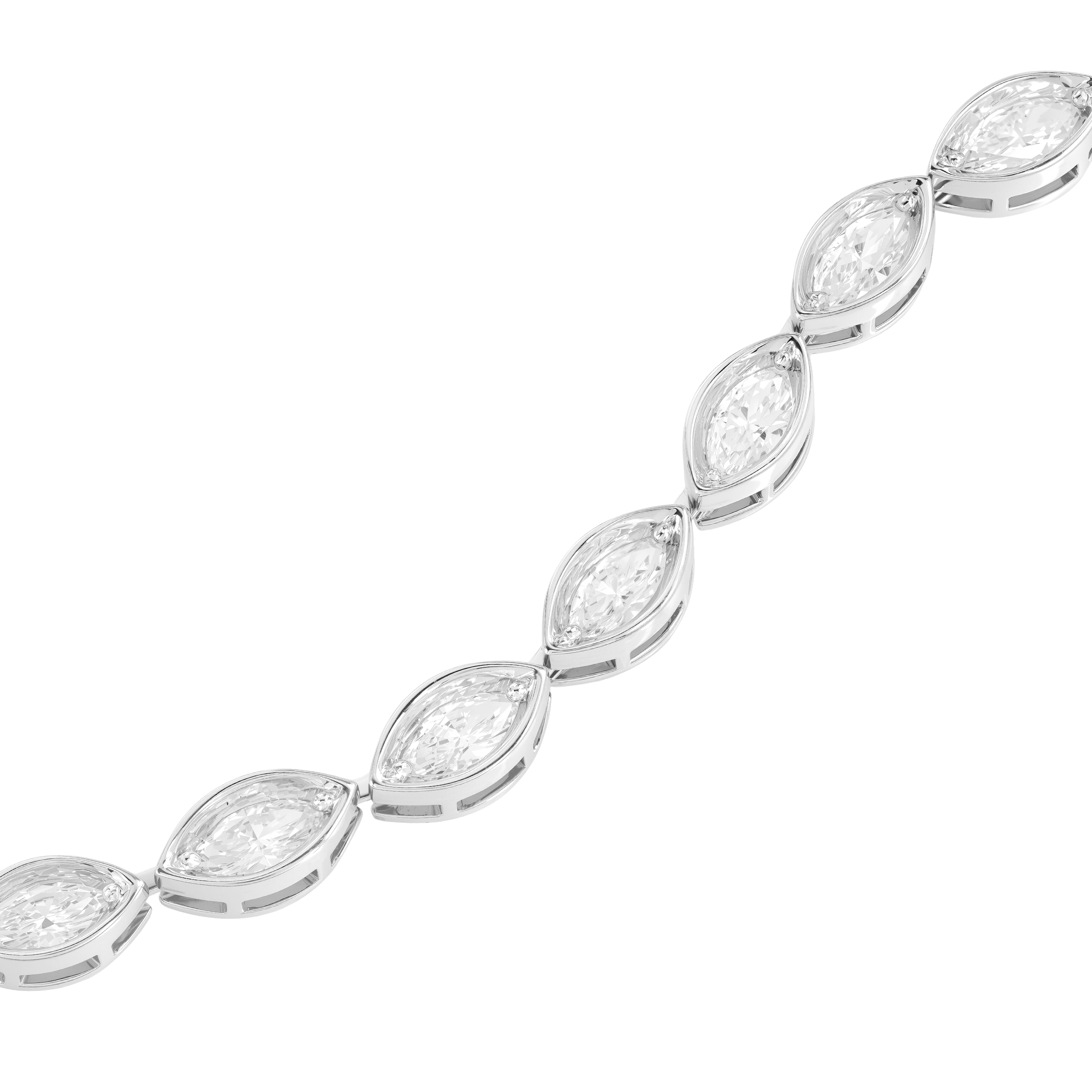 White Gold Link Necklace With Diamond Stones