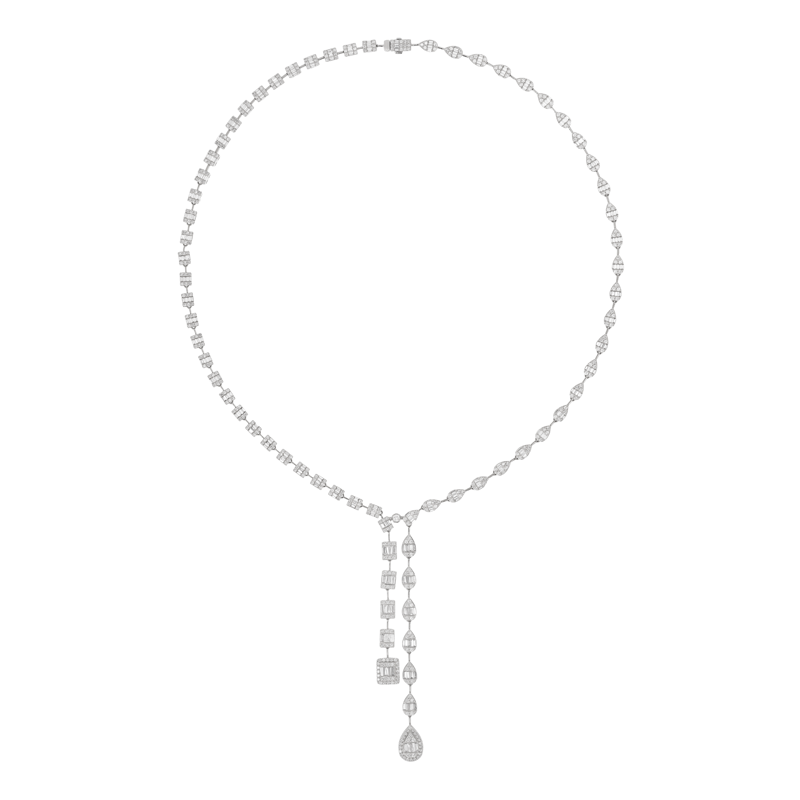 White Gold Link Y-Shape Necklace With Diamond Stones
