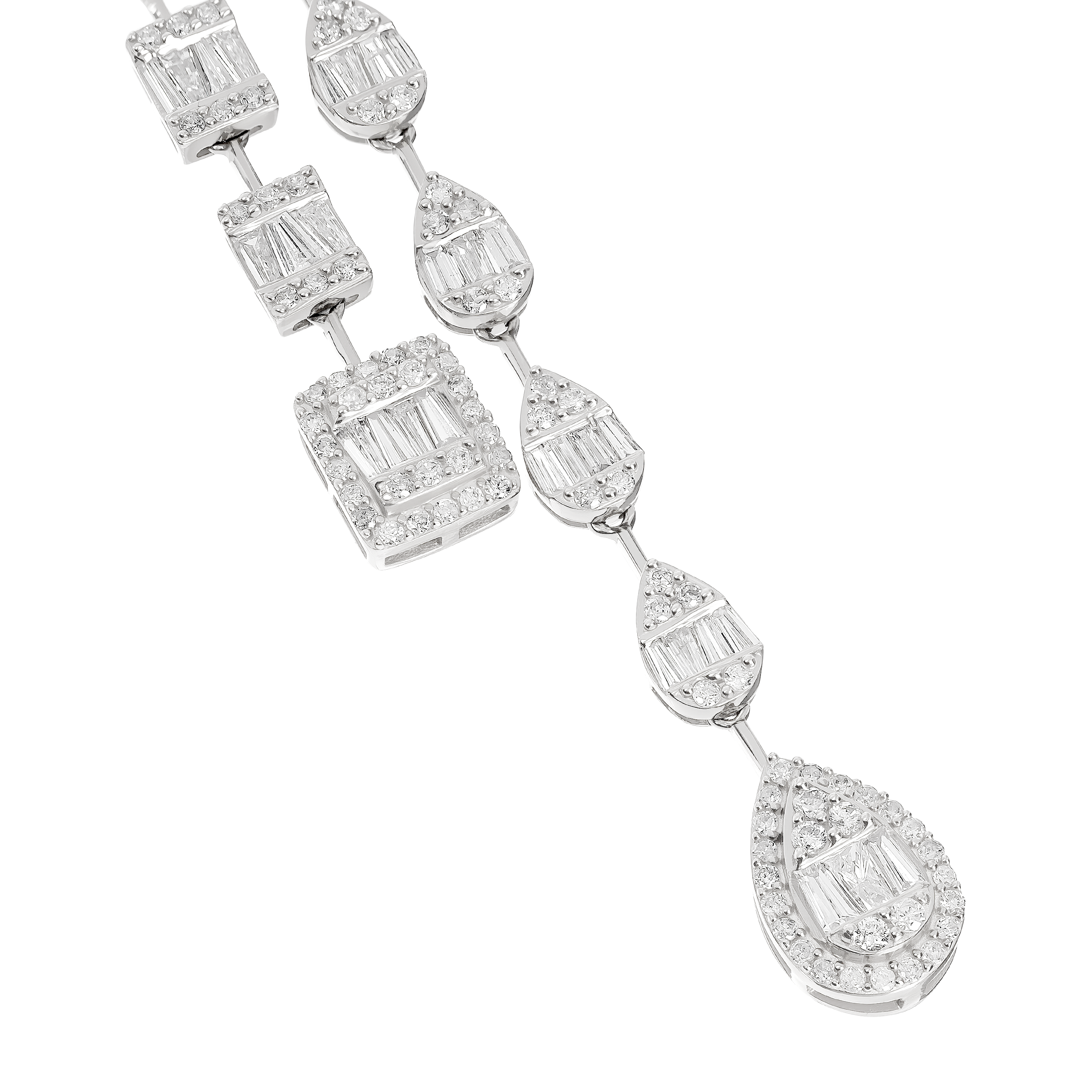 White Gold Link Y-Shape Necklace With Diamond Stones