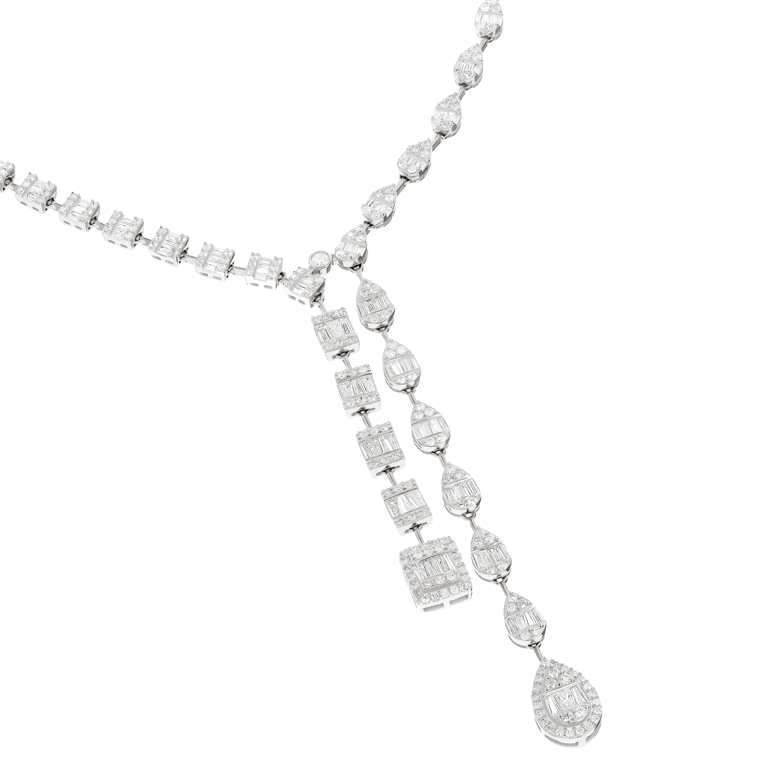 White Gold Link Y-Shape Necklace With Diamond Stones