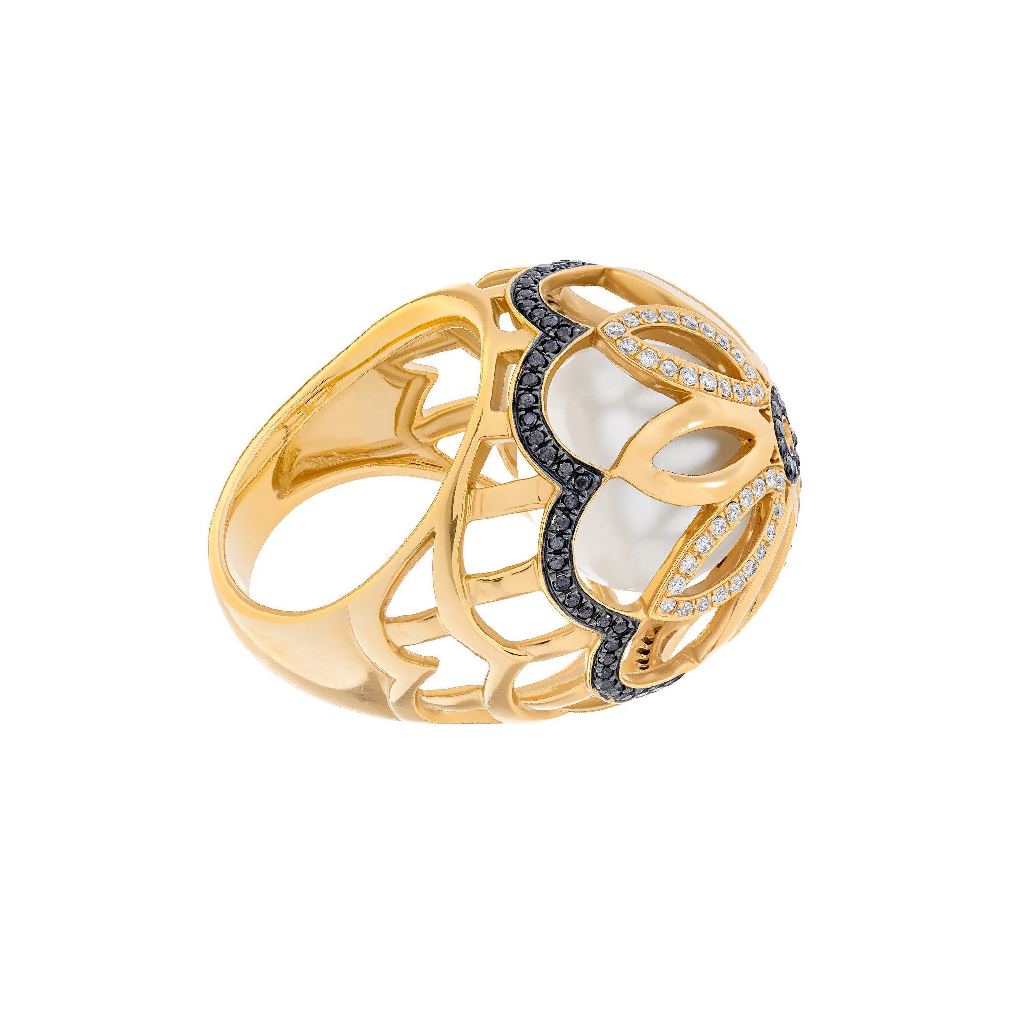Yellow Gold Ring with Diamond, Pearl Stones