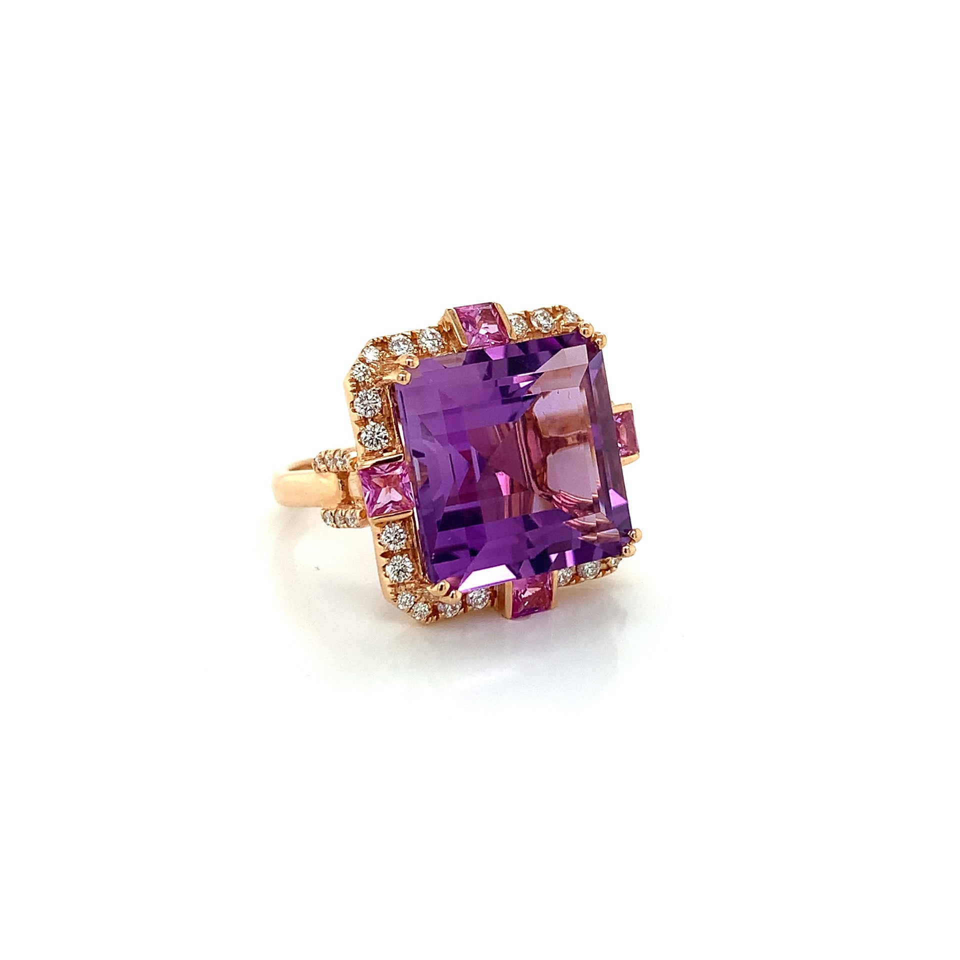 Rose Gold Ring with Amethyst, Diamond, Sapphire Stones