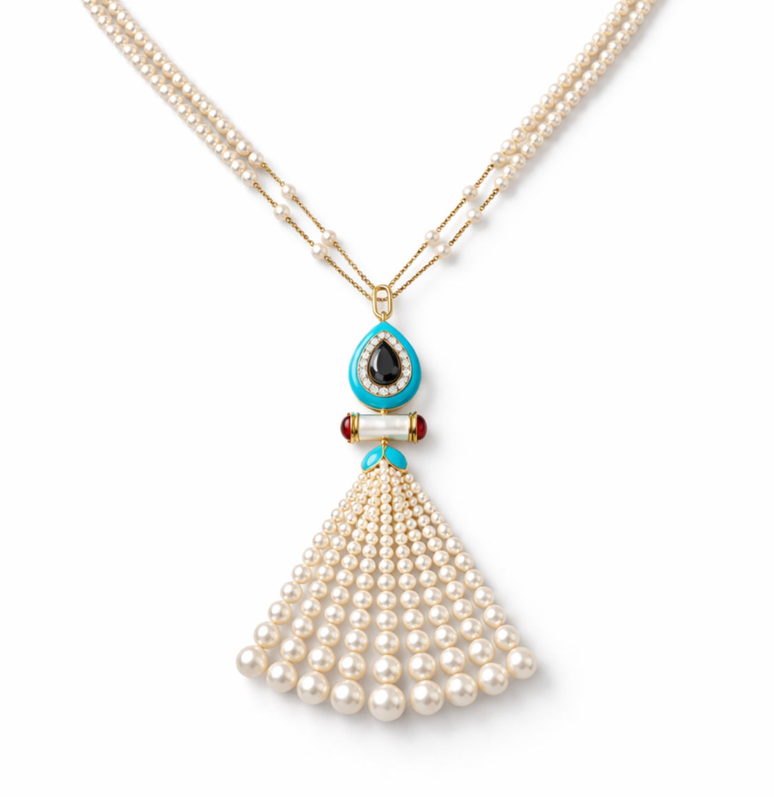 Turquoise, Pearl and Diamond Necklace