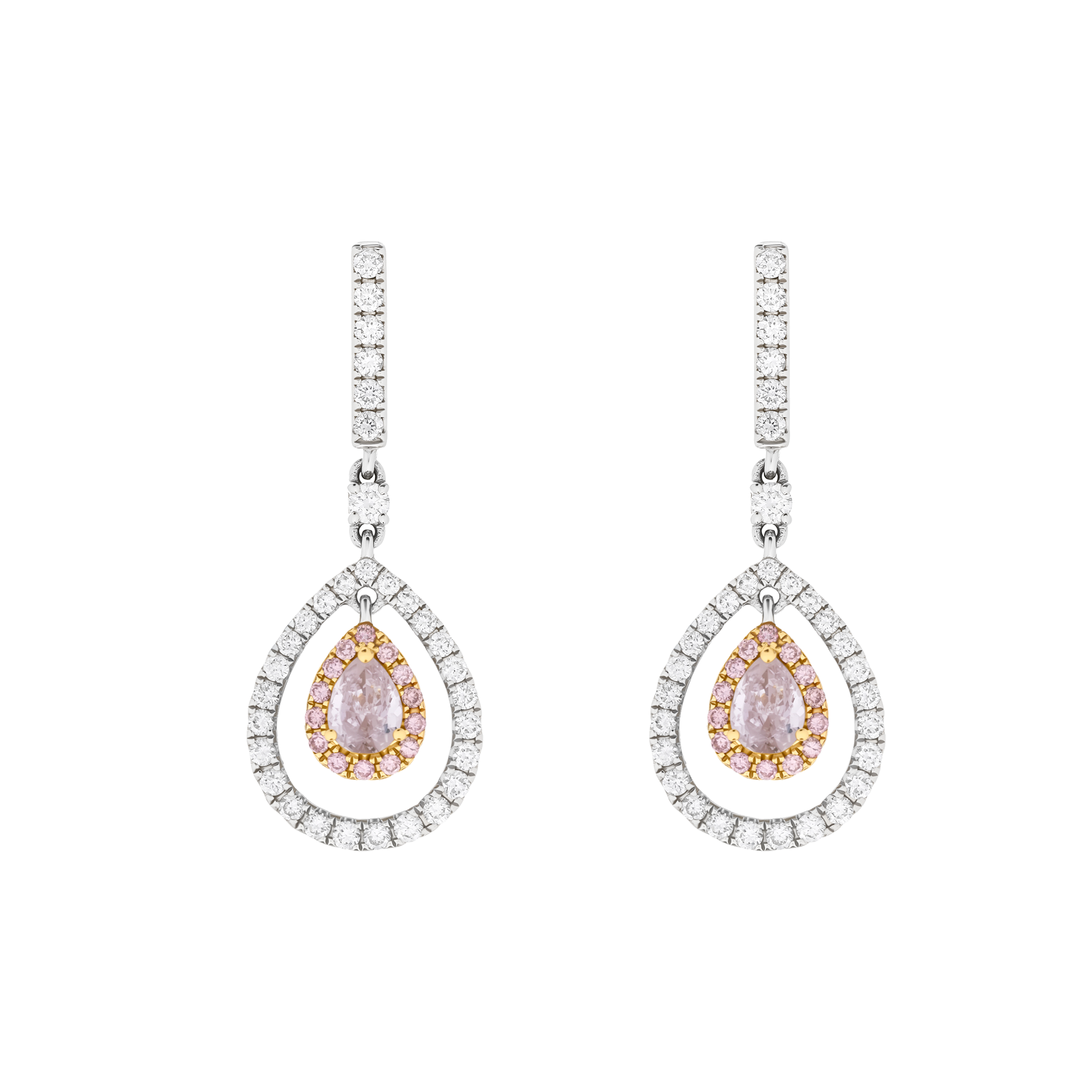 White Gold Yellow Gold Drop Earrings With Diamond Stones