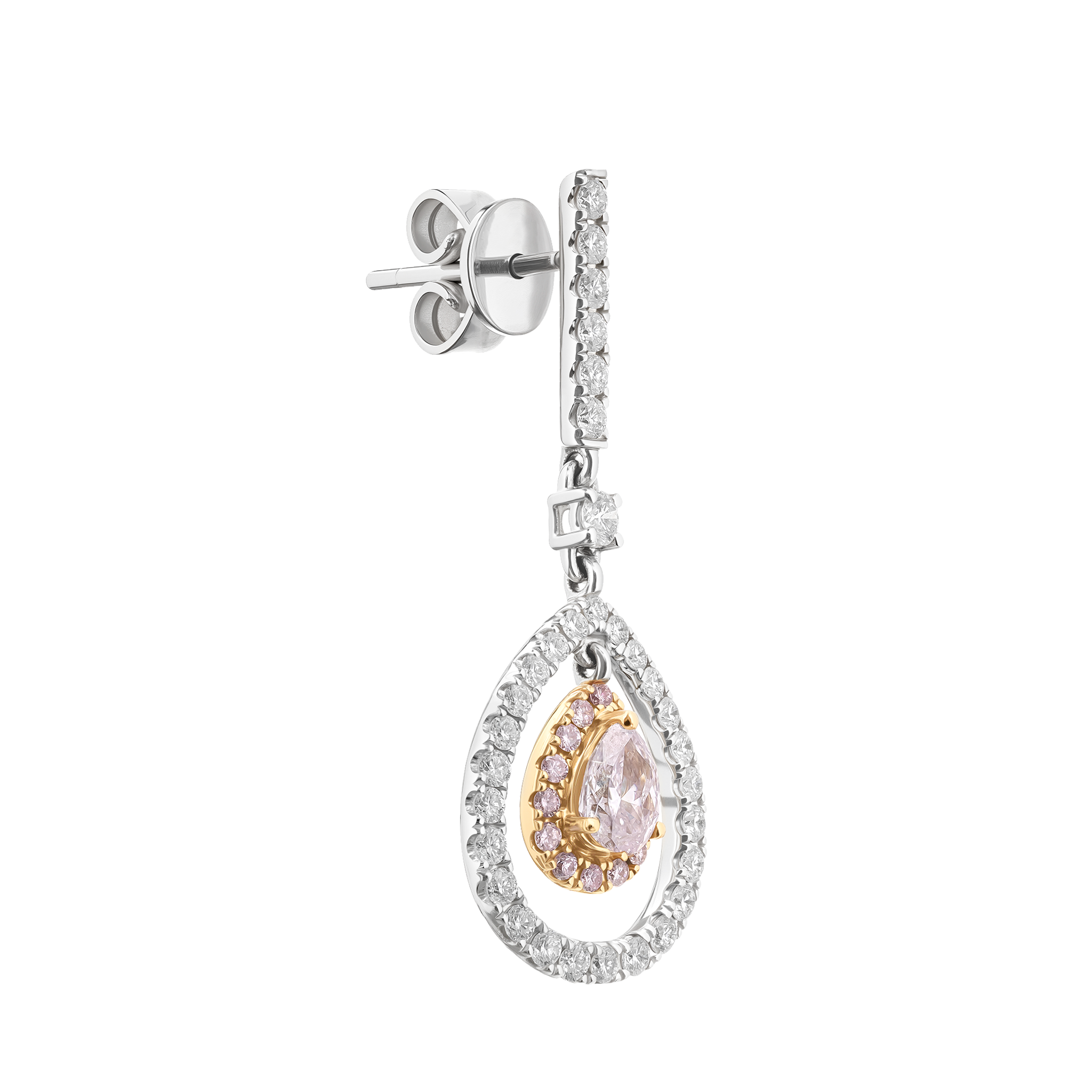 White Gold Yellow Gold Drop Earrings With Diamond Stones