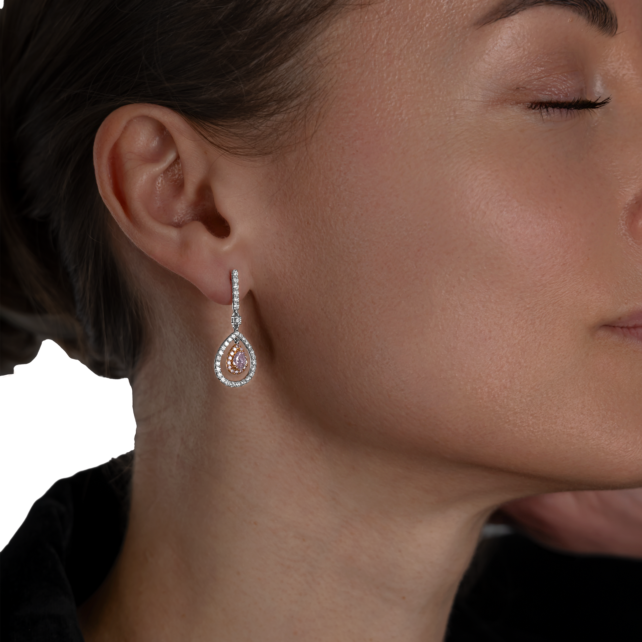 White Gold Yellow Gold Drop Earrings With Diamond Stones