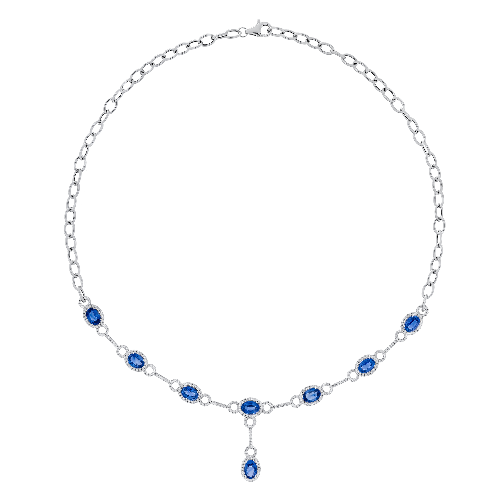 Blue Sapphire Pendant Gemstone Necklace with Diamond