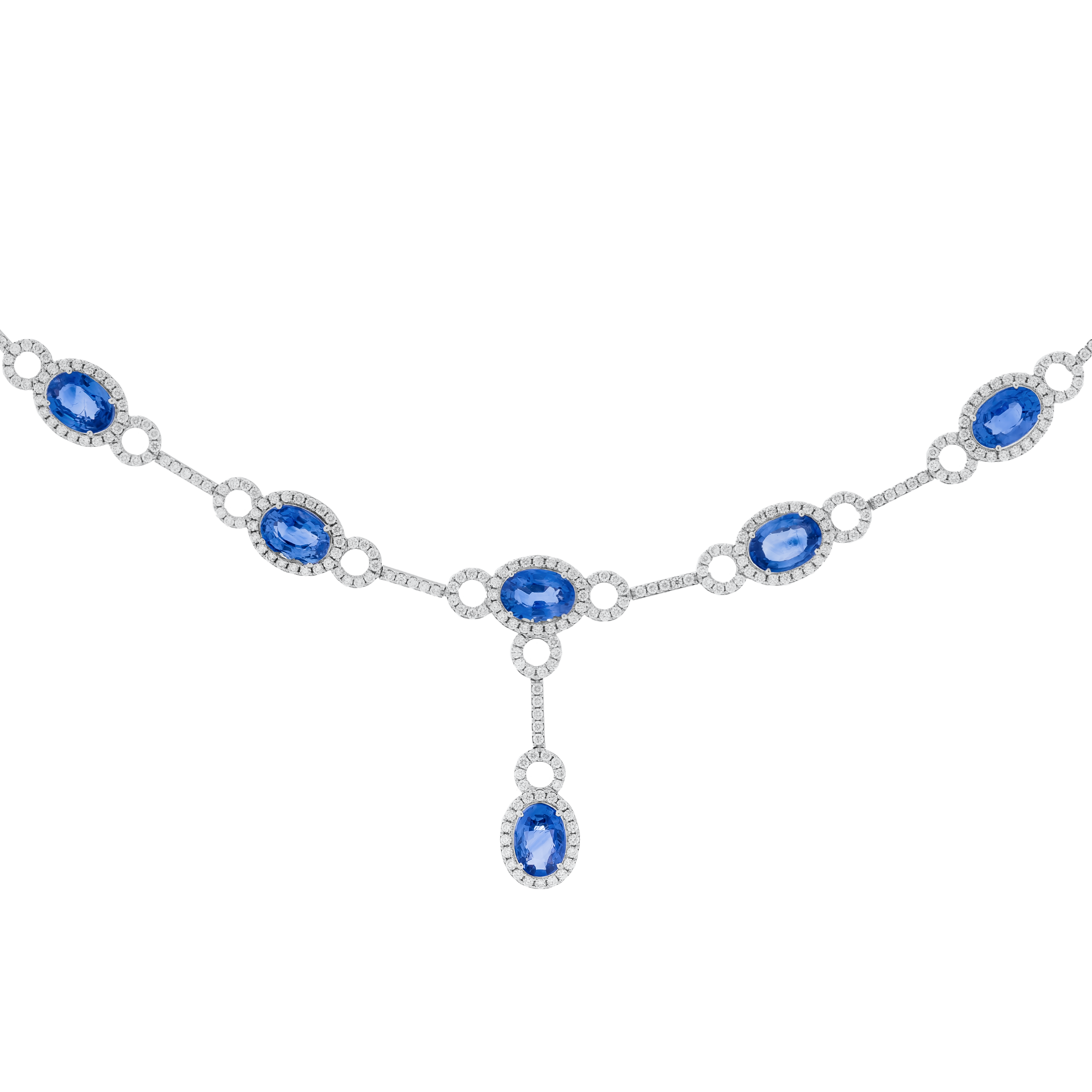 Blue Sapphire Pendant Gemstone Necklace with Diamond