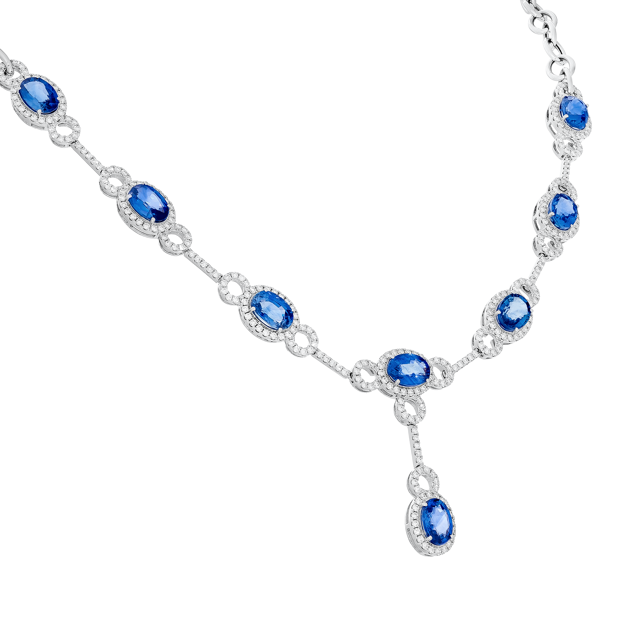 Blue Sapphire Pendant Gemstone Necklace with Diamond