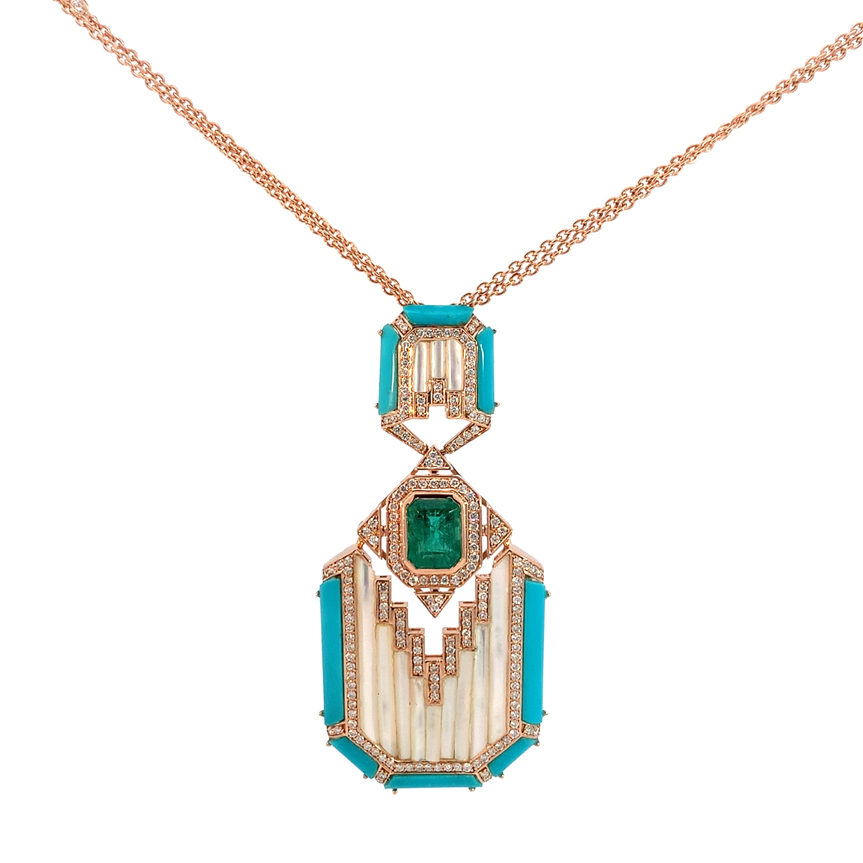 PEARL TURQUOISE EMERALD AND DIAMOND PENDANT